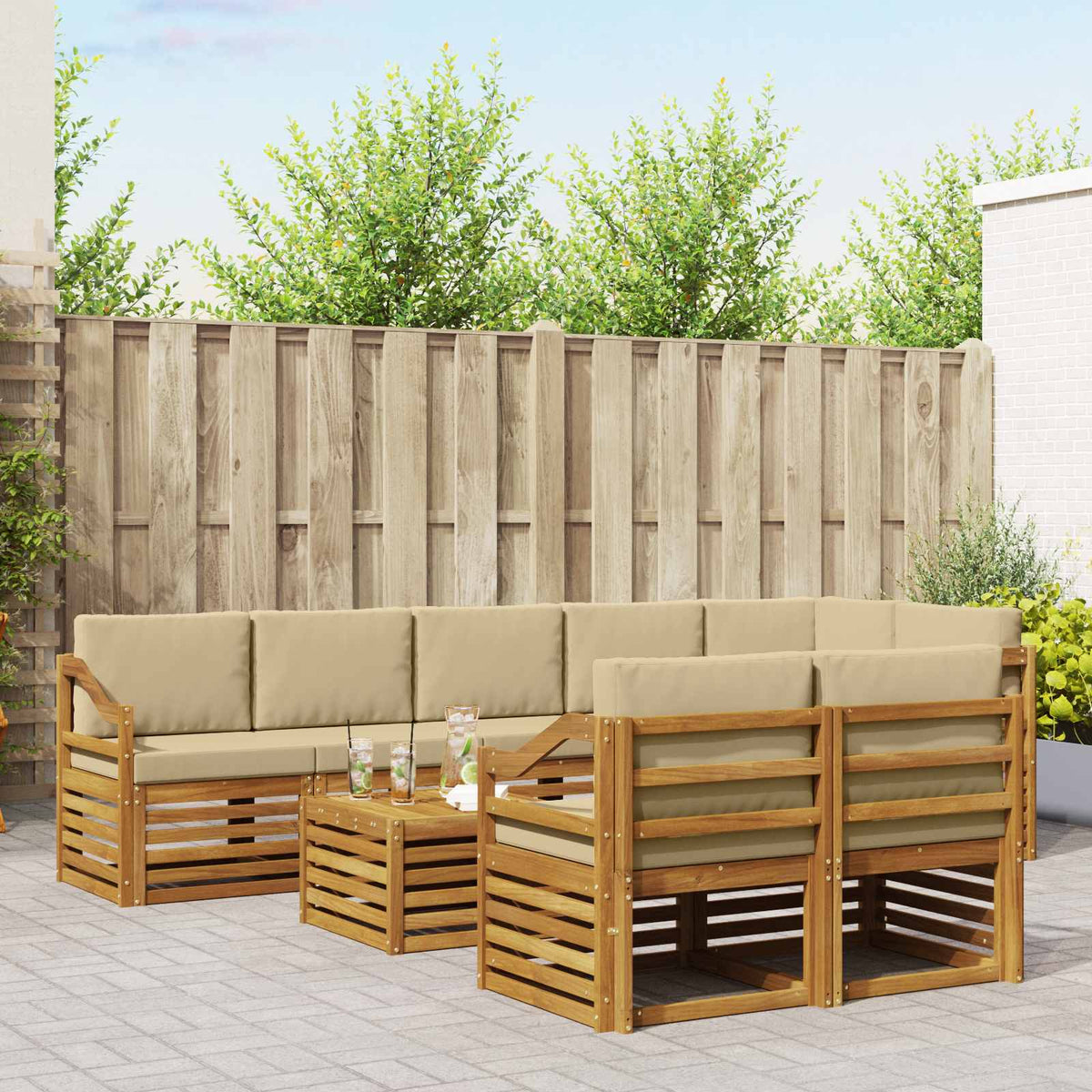 Set vanjskih sofa 9 kom. Prirodna i bež Poliester