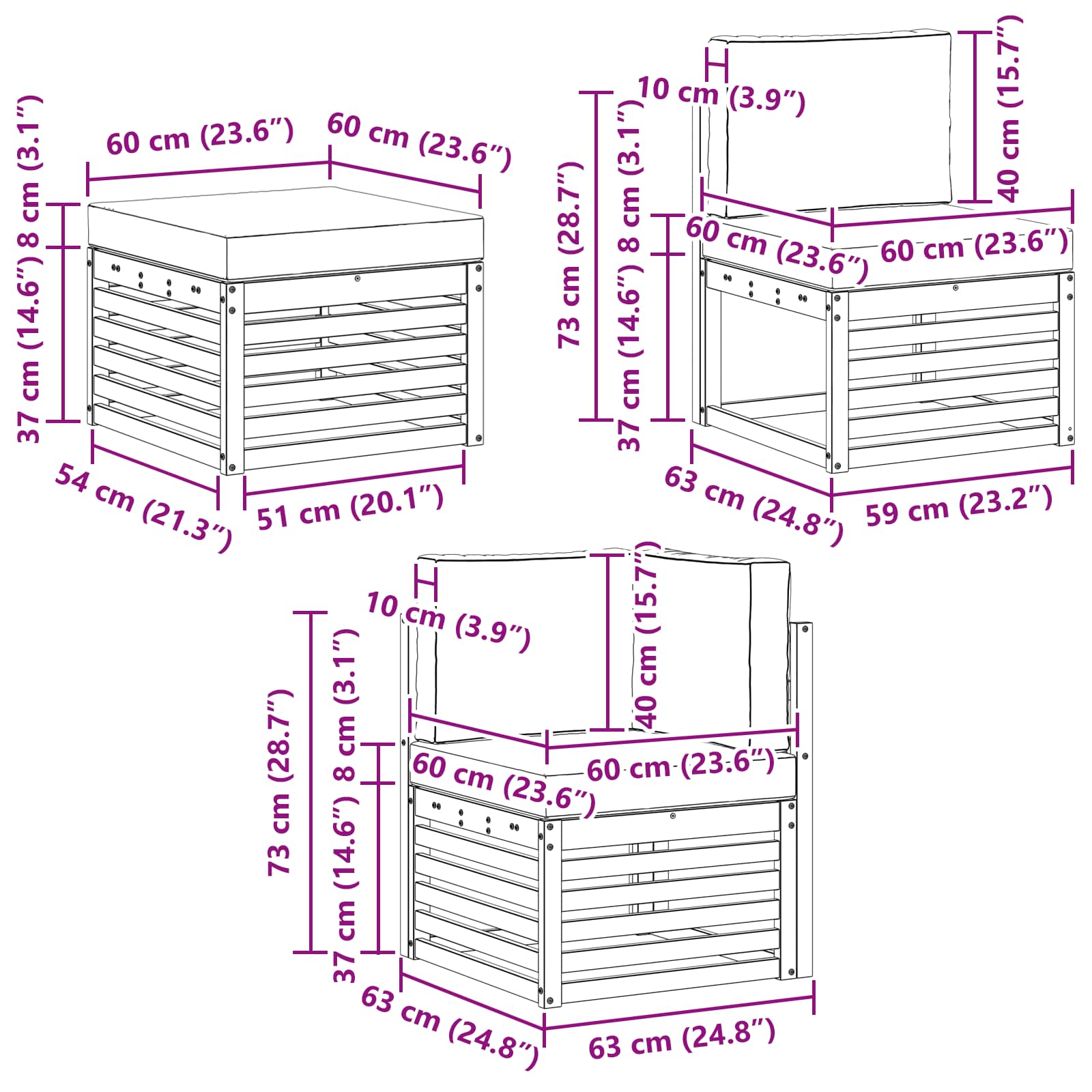 Sekcijska garnitura s jastukom 6 pcs Prirodna i antracit