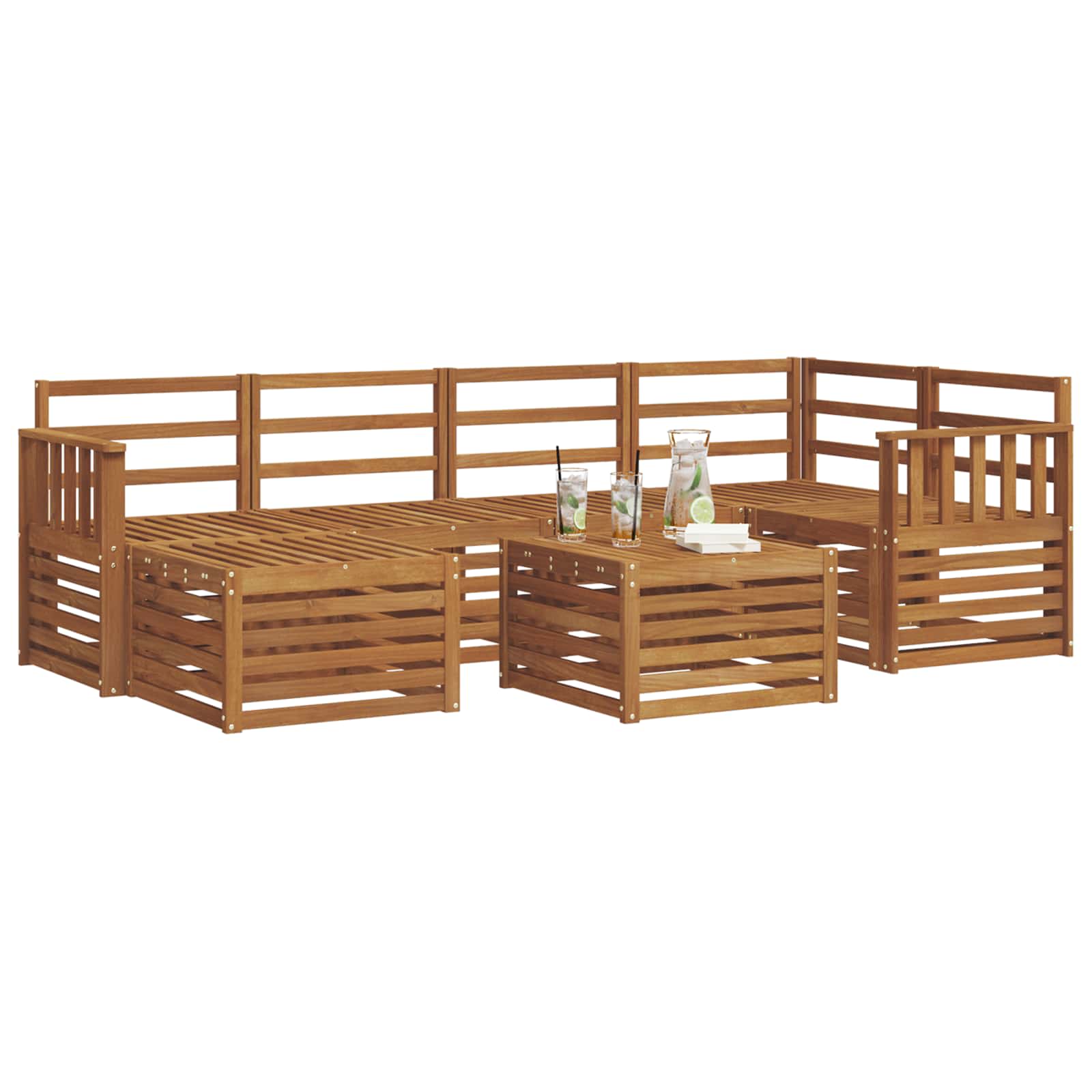 Sekcijska garnitura 7 pcs Prirodna Čvrsto drvo akacije