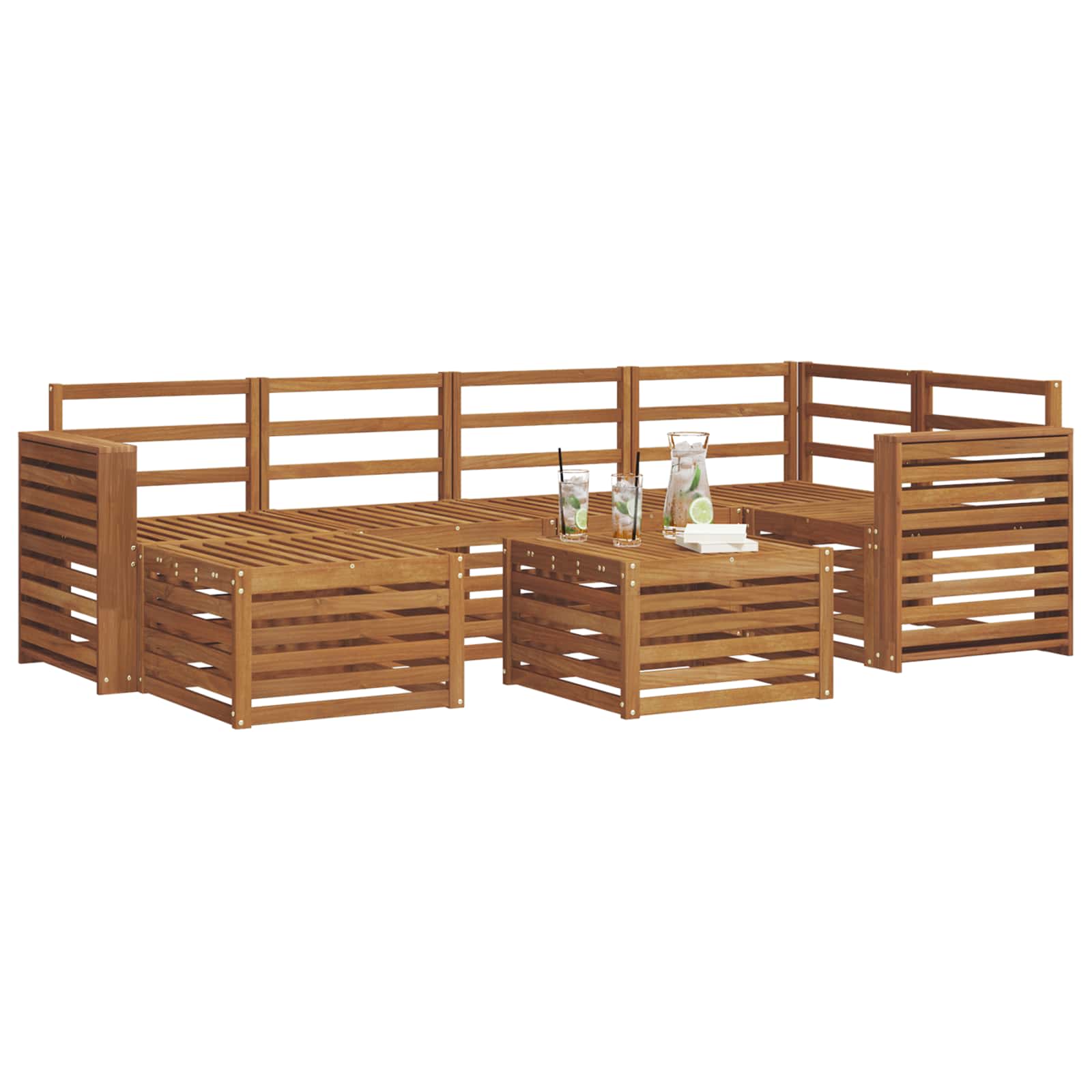 Sekcijska garnitura 7 pcs Prirodna Čvrsto drvo akacije
