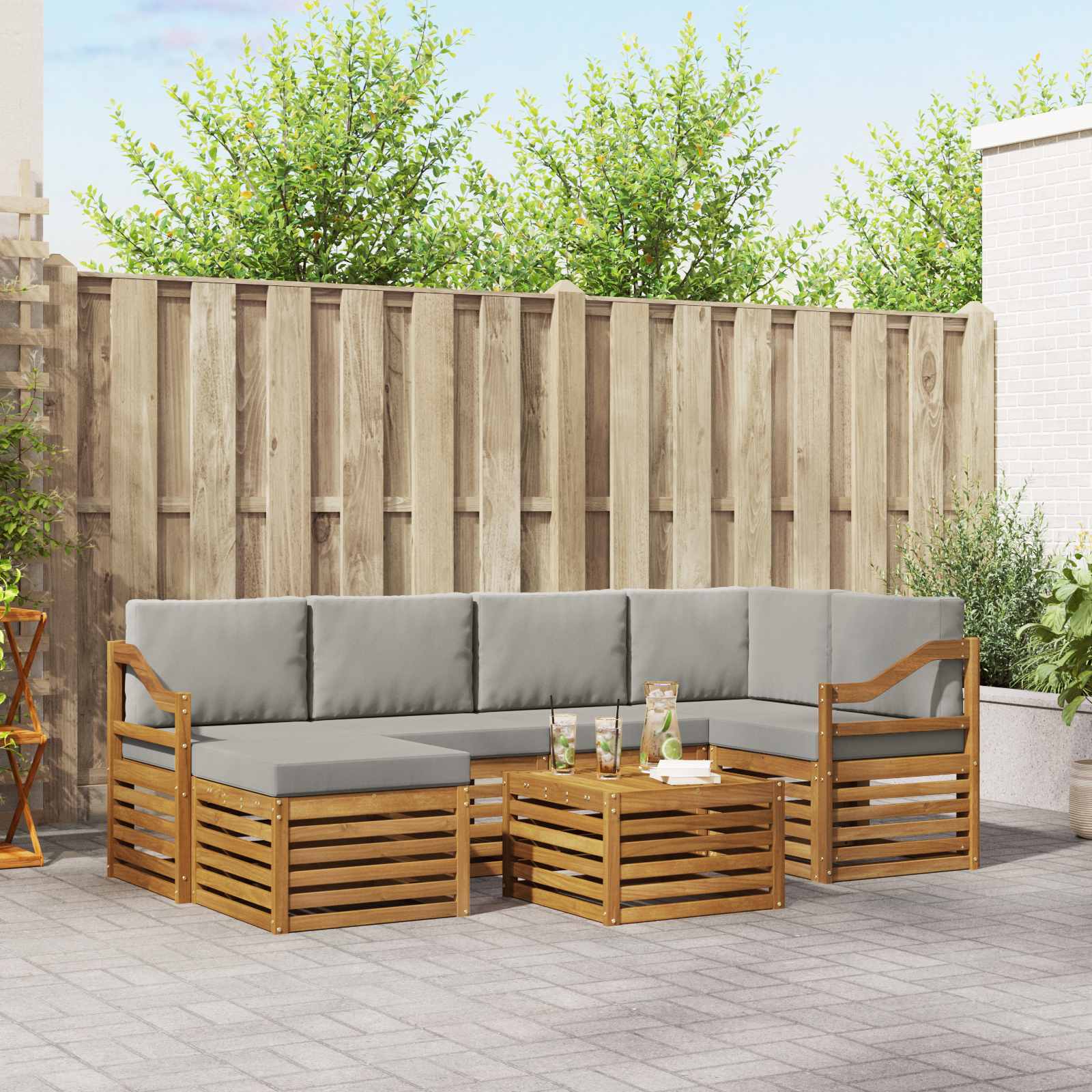 Set vanjskih sofa 7 kom. Prirodna i svijetlo siva Poliester