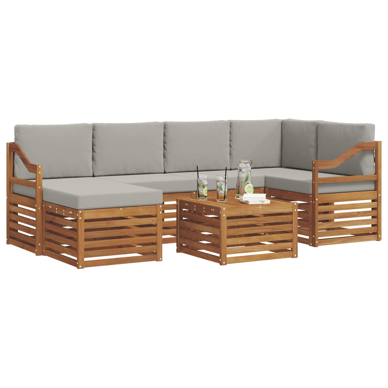 Set vanjskih sofa 7 kom. Prirodna i svijetlo siva Poliester