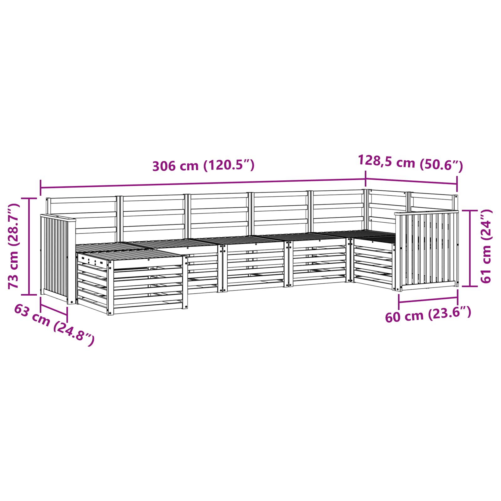 Sekcijska garnitura 7 pcs Prirodna Čvrsto drvo akacije