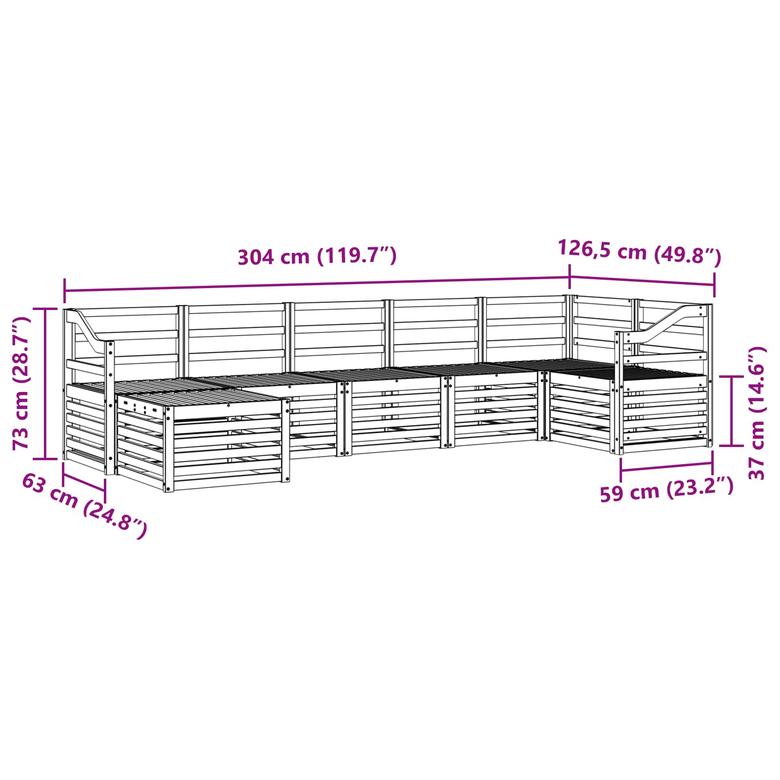 Sekcijska garnitura 7 pcs Prirodna Čvrsto drvo akacije