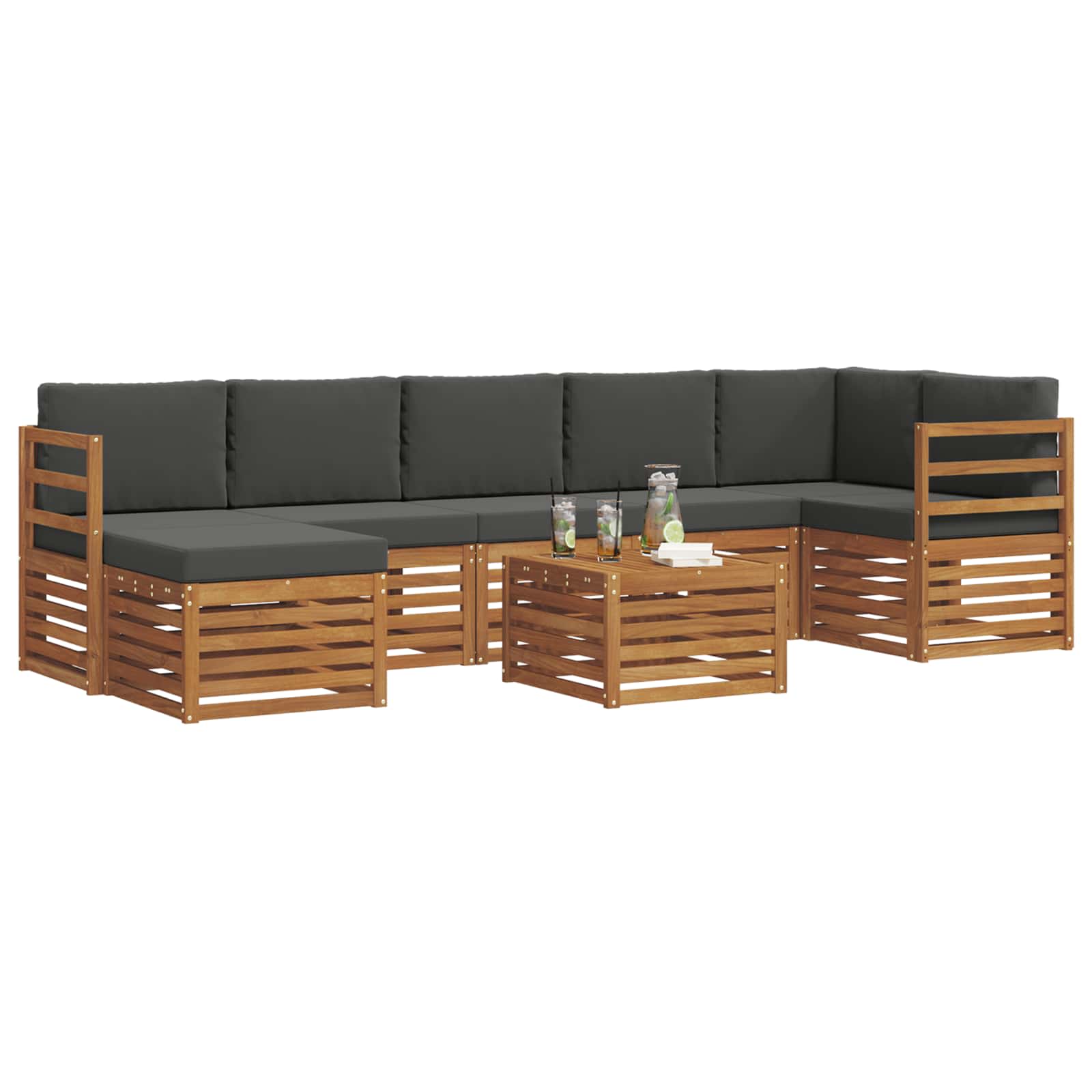 Set vanjskih sofa 8 pcs Prirodna i antracit Čvrsto drvo akacije