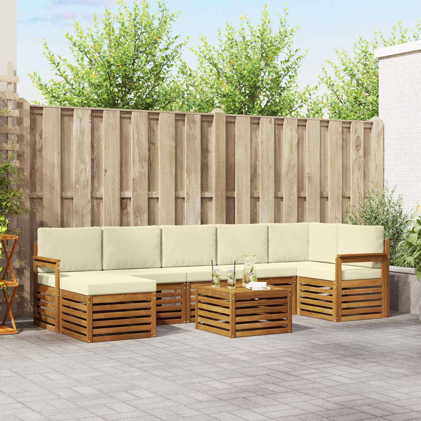 Set vanjskih sofa 8 pcs Prirodna i krem Čvrsto drvo akacije