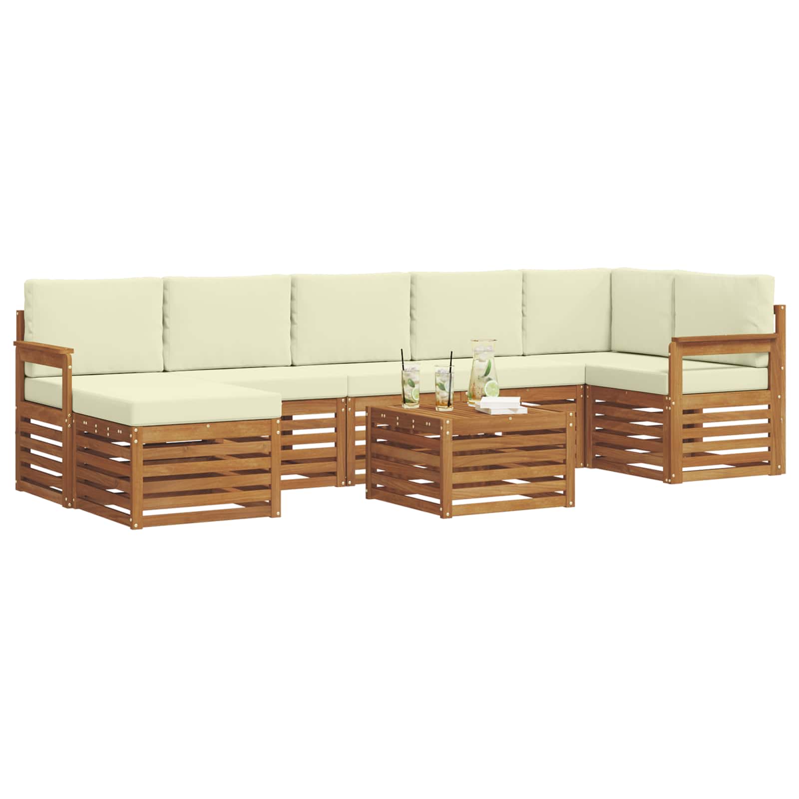 Set vanjskih sofa 8 pcs Prirodna i krem Čvrsto drvo akacije