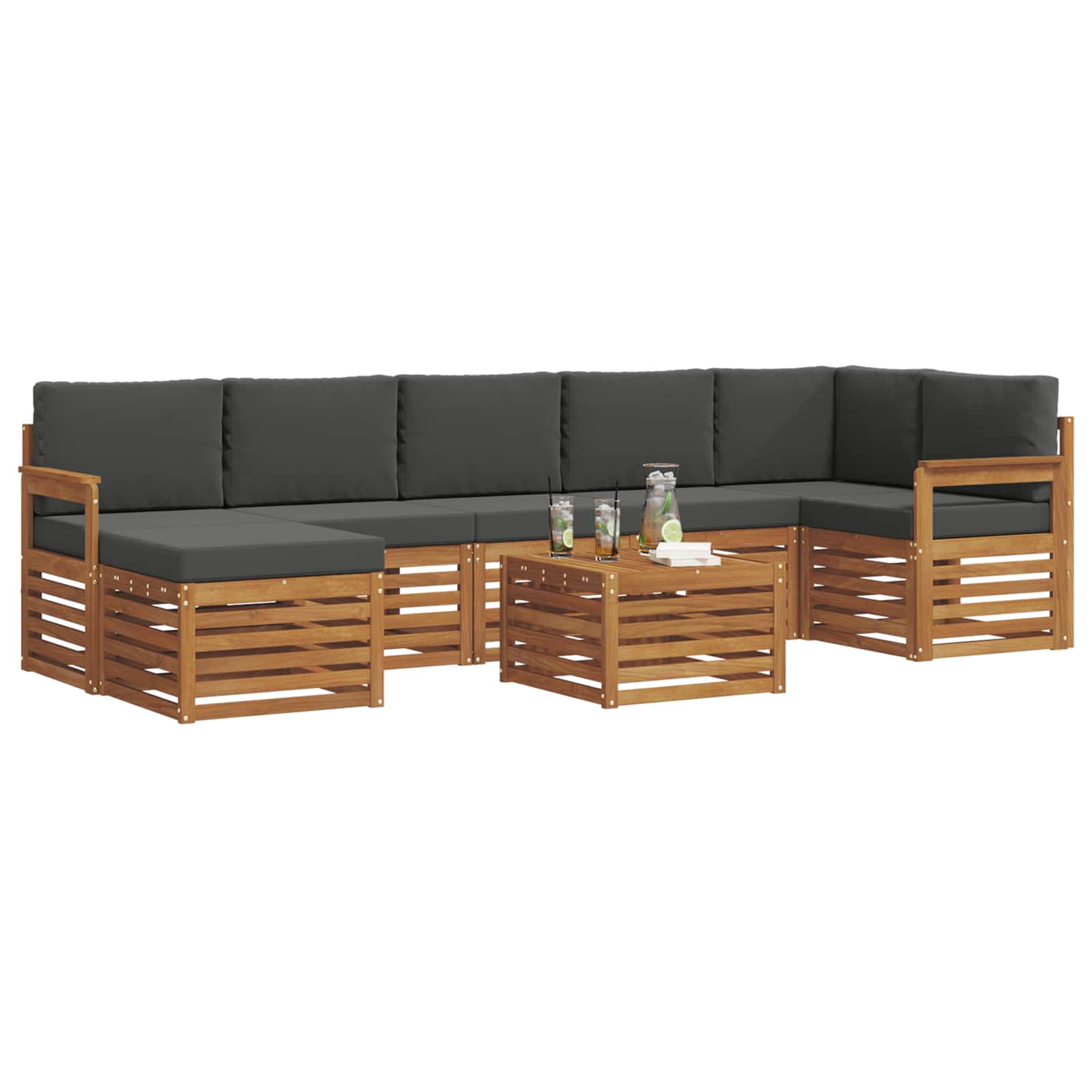 Set vanjskih sofa 8 pcs Prirodna i antracit Čvrsto drvo akacije