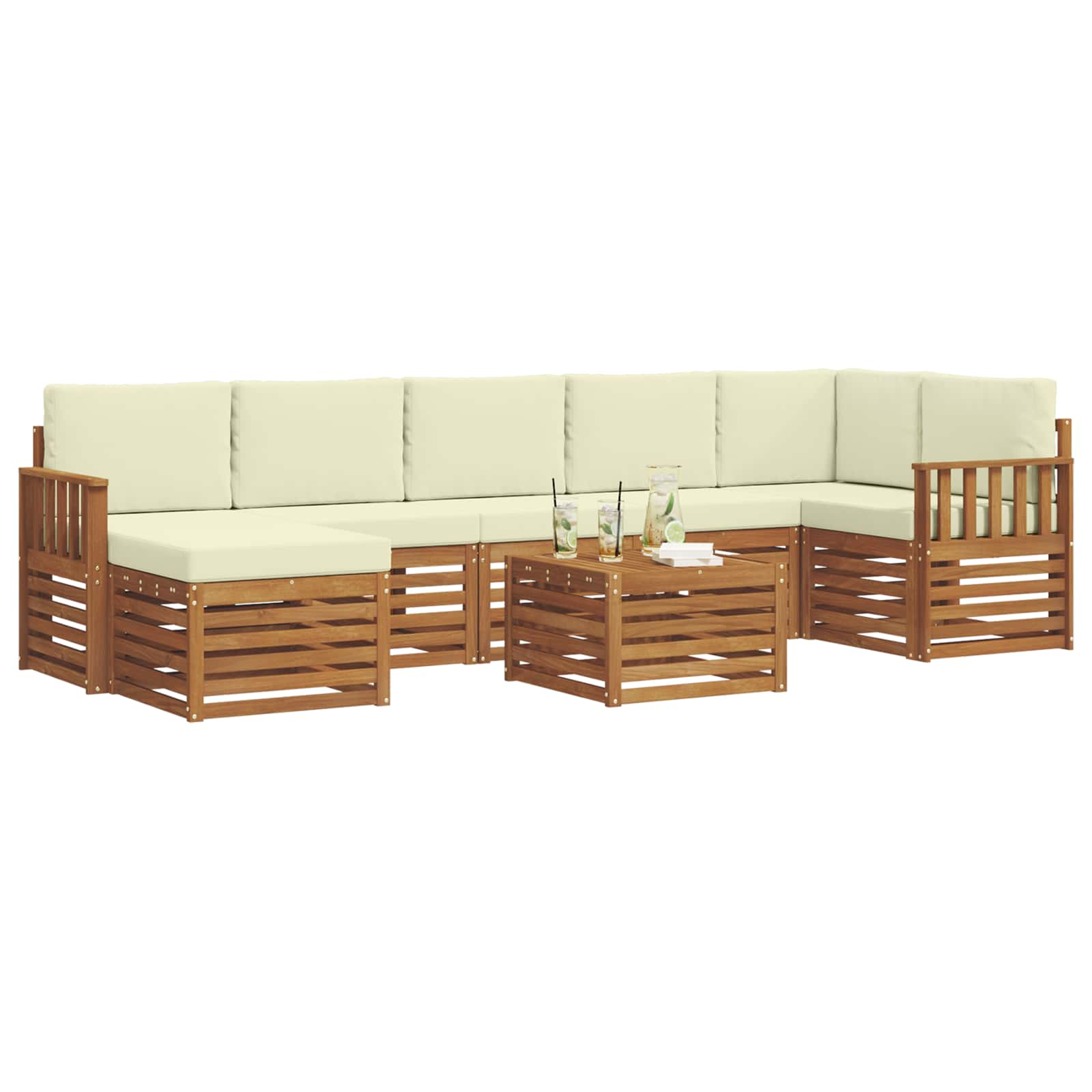 Set vanjskih sofa 8 pcs Prirodna i krem Čvrsto drvo akacije