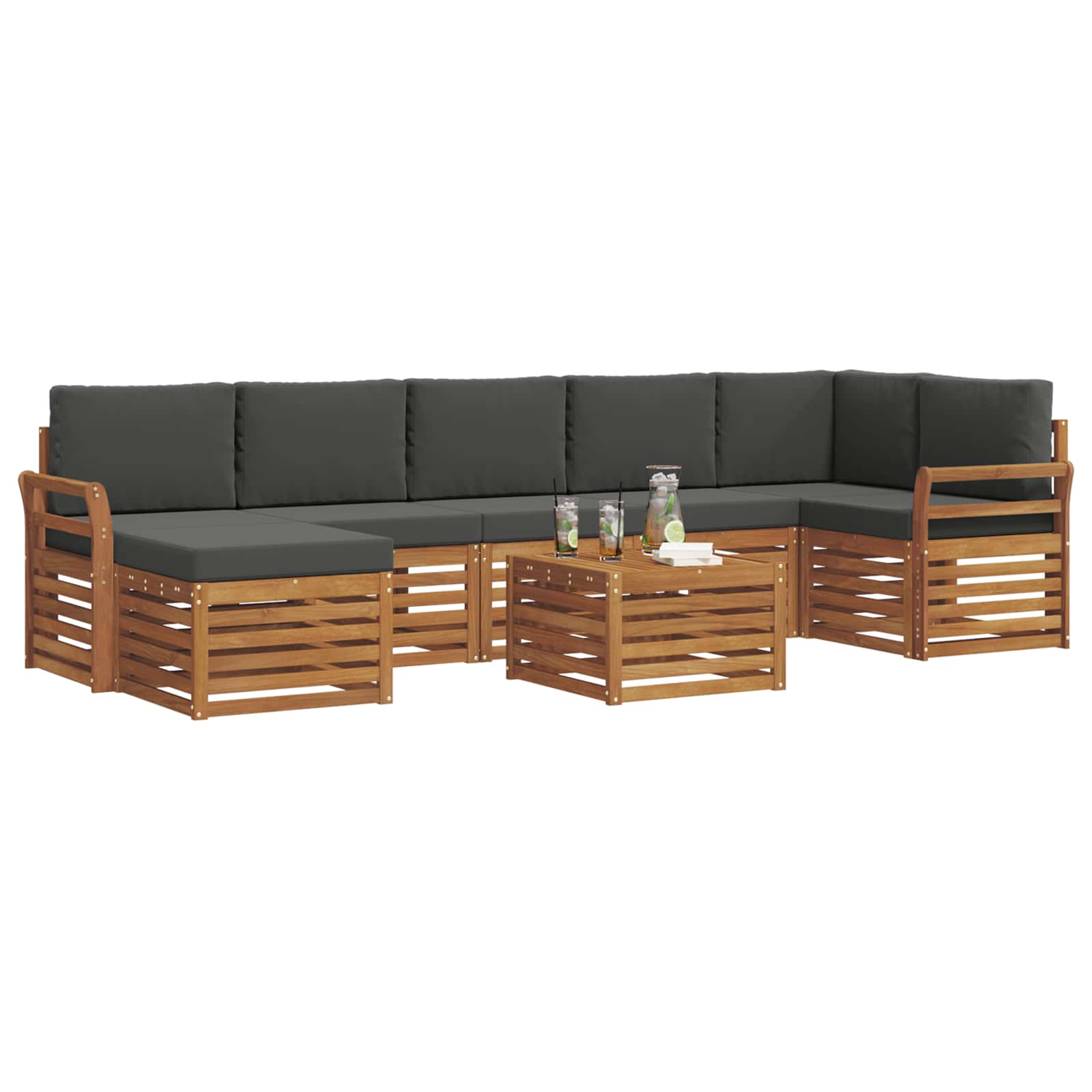 Set vanjskih sofa 8 pcs Prirodna i antracit Čvrsto drvo akacije