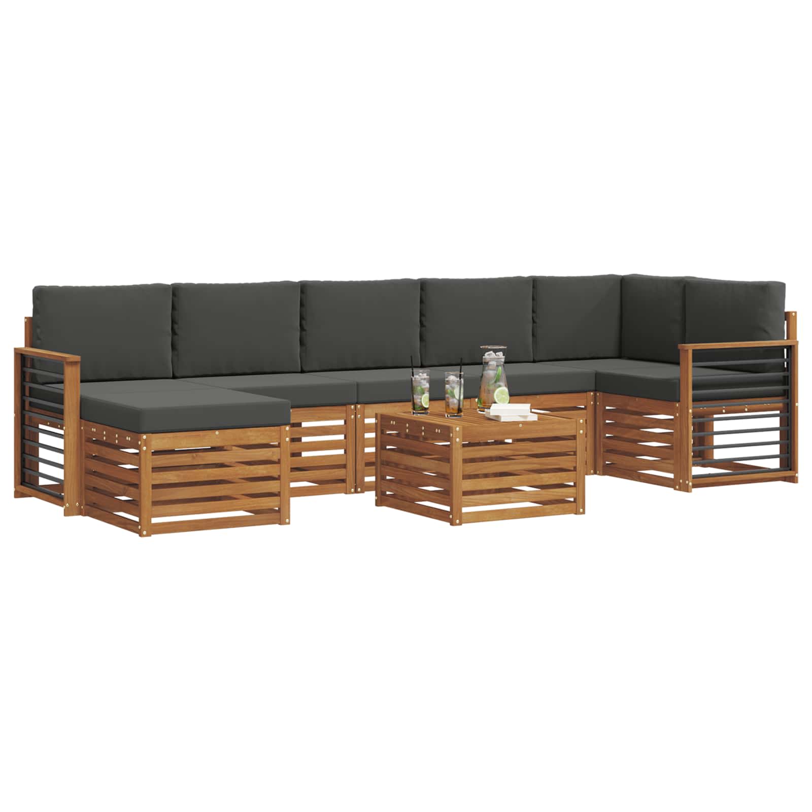 Set vanjskih sofa 8 pcs Prirodna i antracit Čvrsto drvo akacije