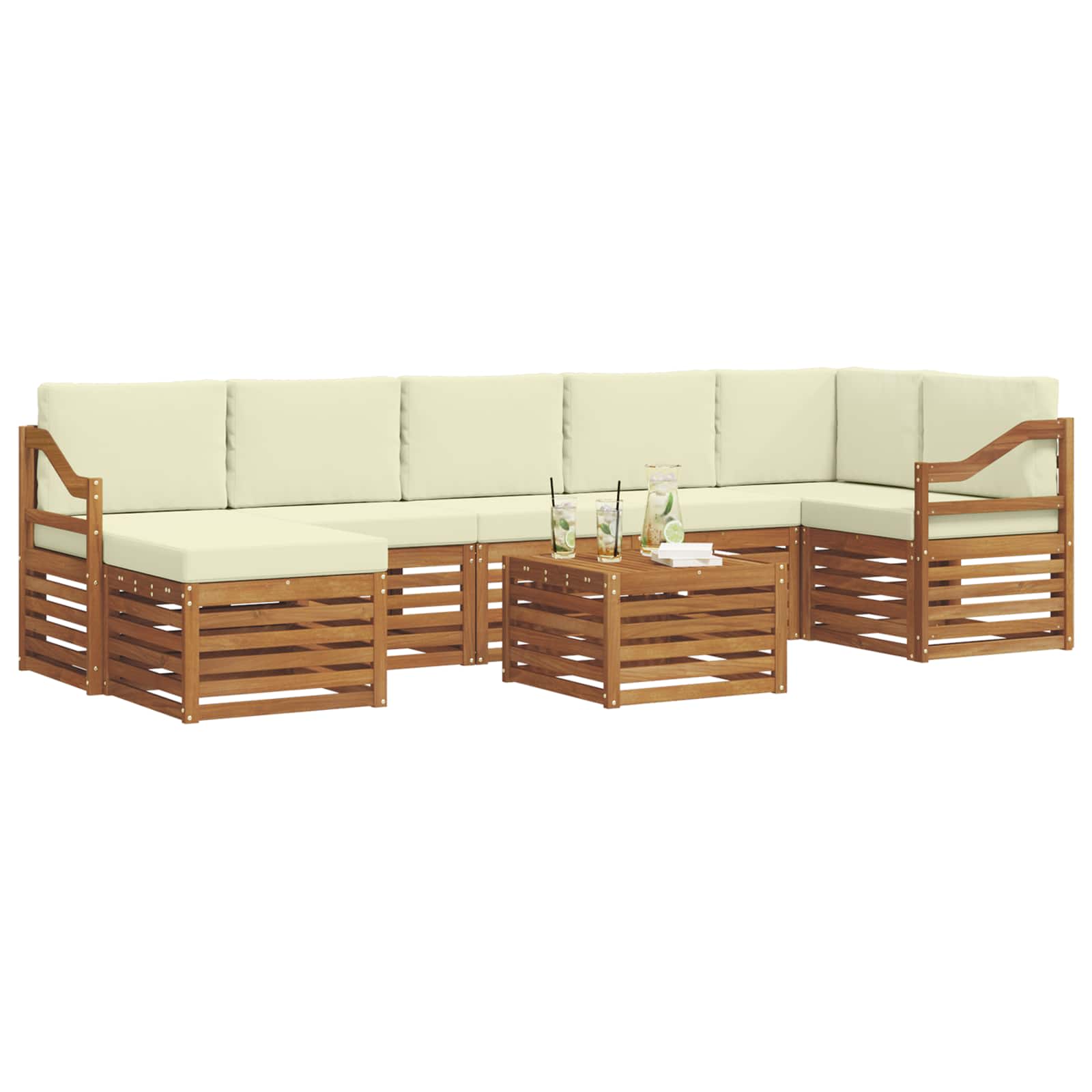 Set vanjskih sofa 8 pcs Prirodna i krem Čvrsto drvo akacije