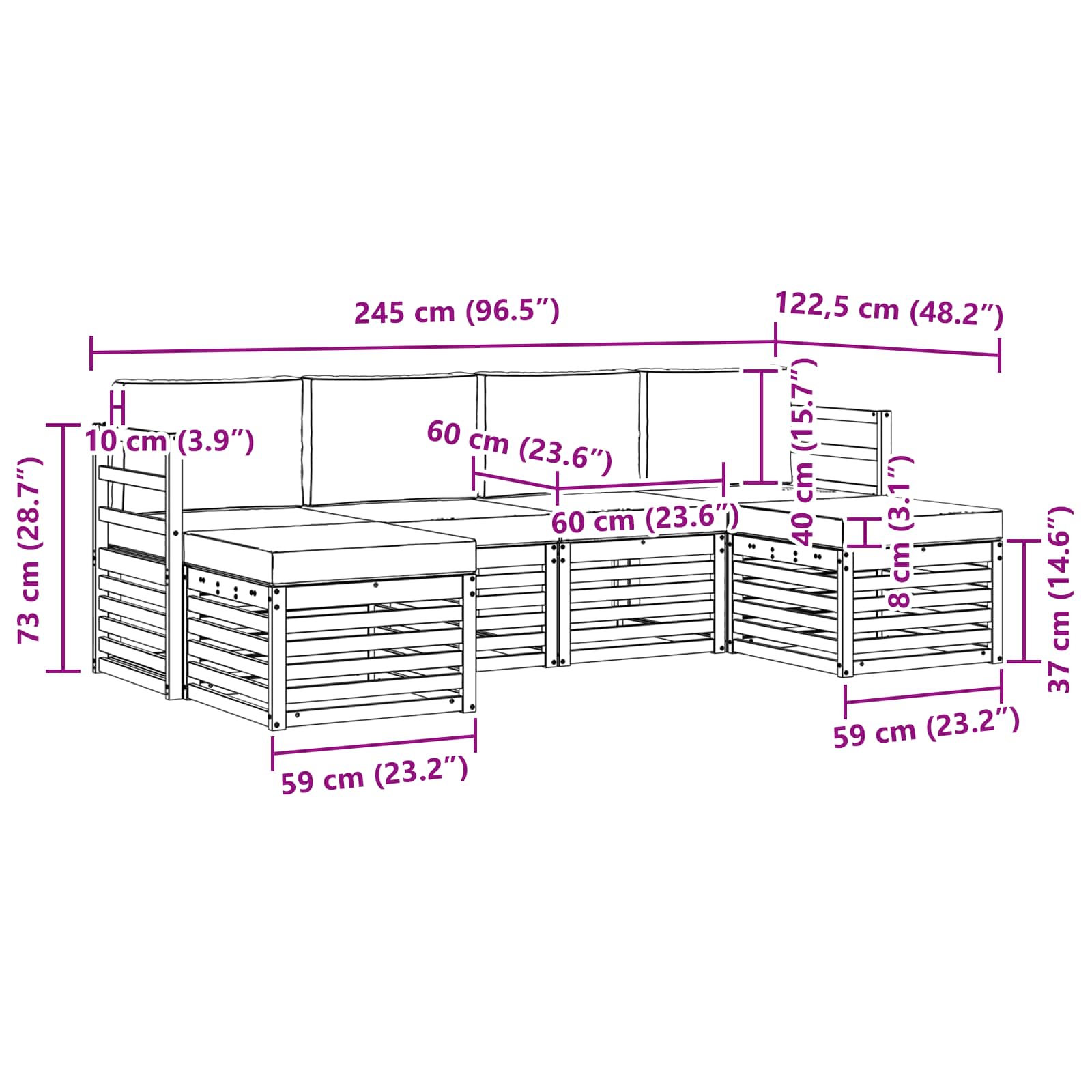 Setovi sofa s jastukom 6 pcs Prirodna i bež Čvrsto drvo akacije