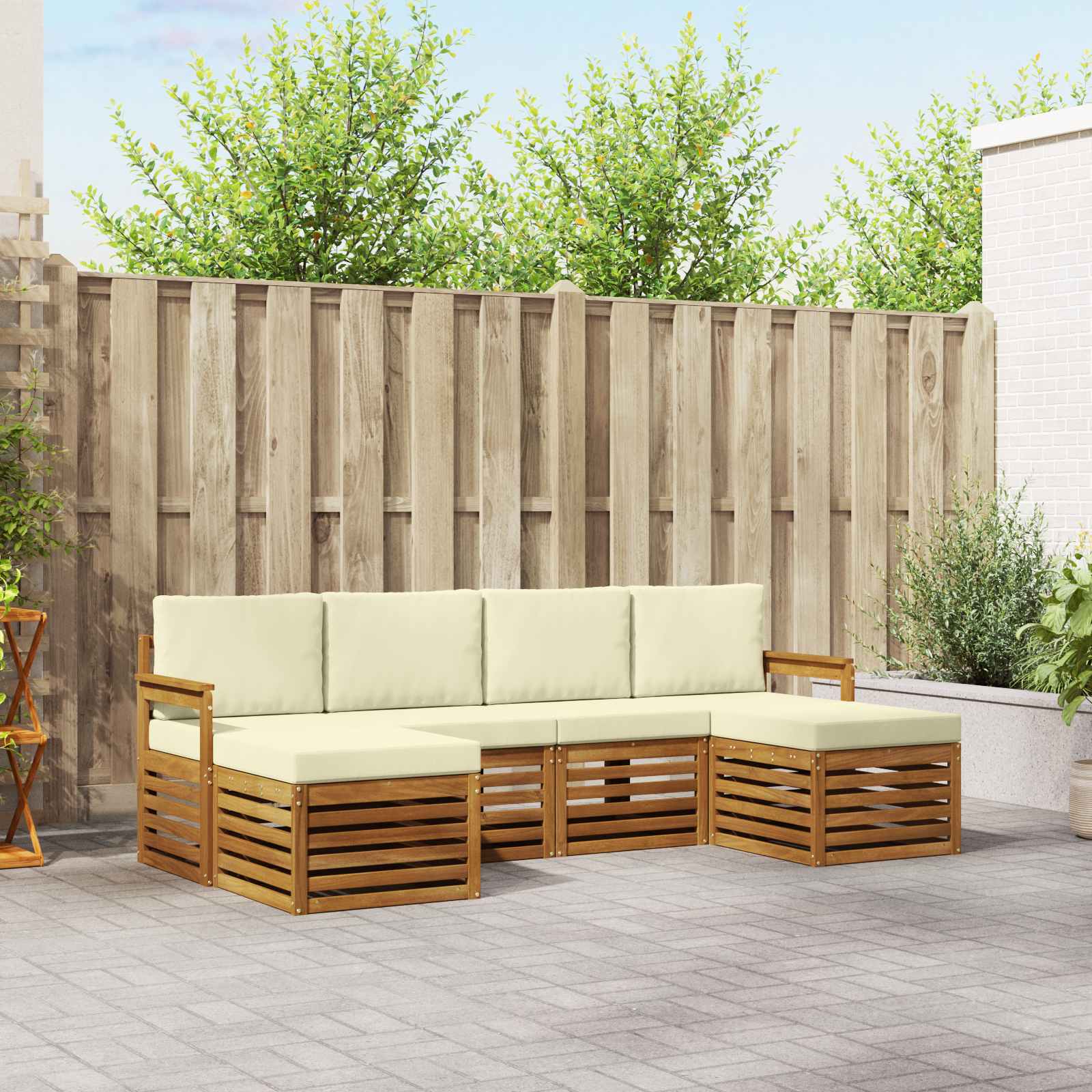 Setovi sofa 6 pcs Prirodna i krem Čvrsto drvo akacije