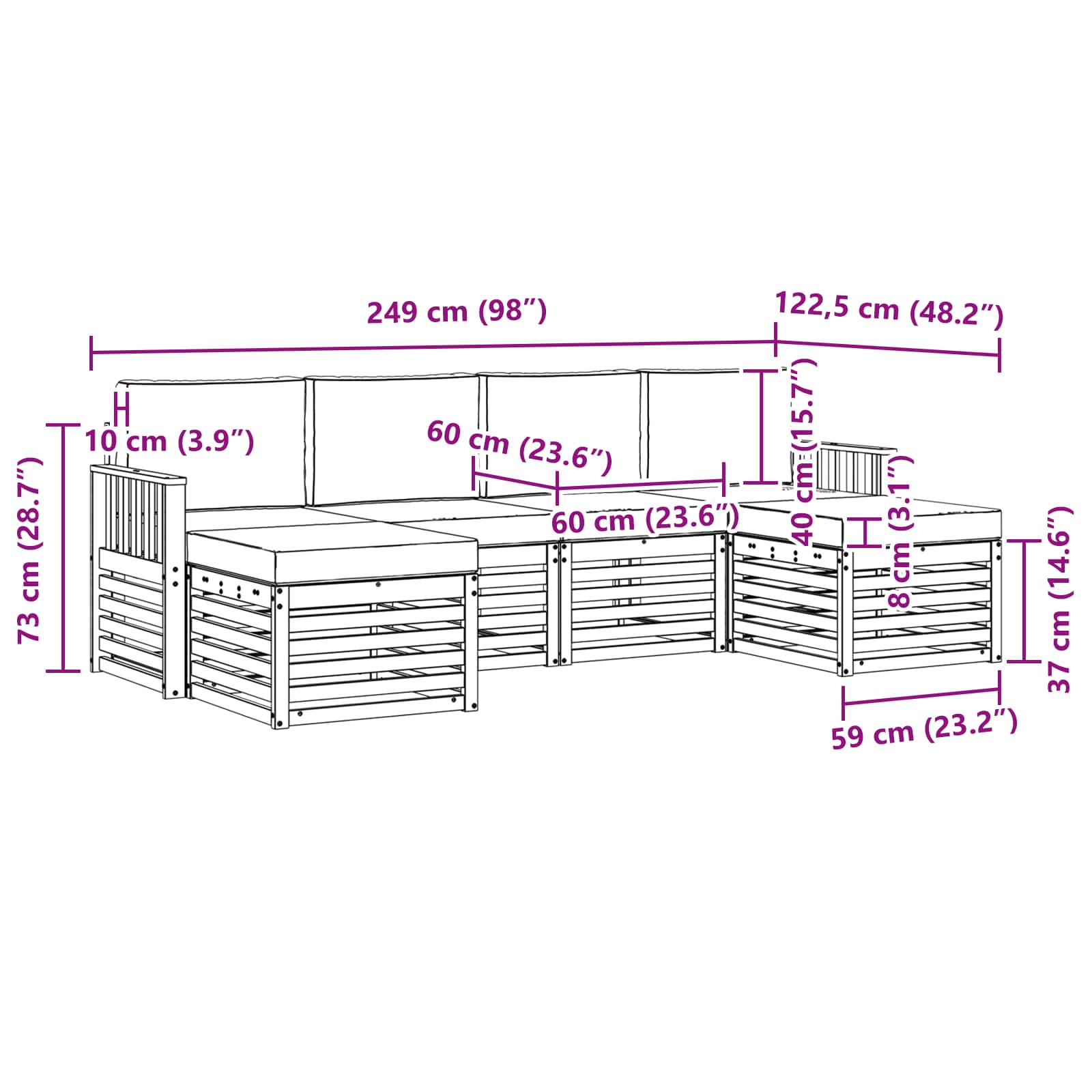 Setovi sofa s jastukom 6 pcs Prirodna i bež Čvrsto drvo akacije