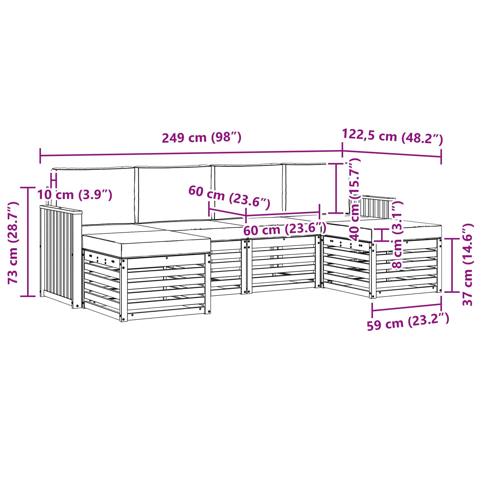Setovi sofa 6 pcs Prirodna i svijetlo siva Čvrsto drvo akacije