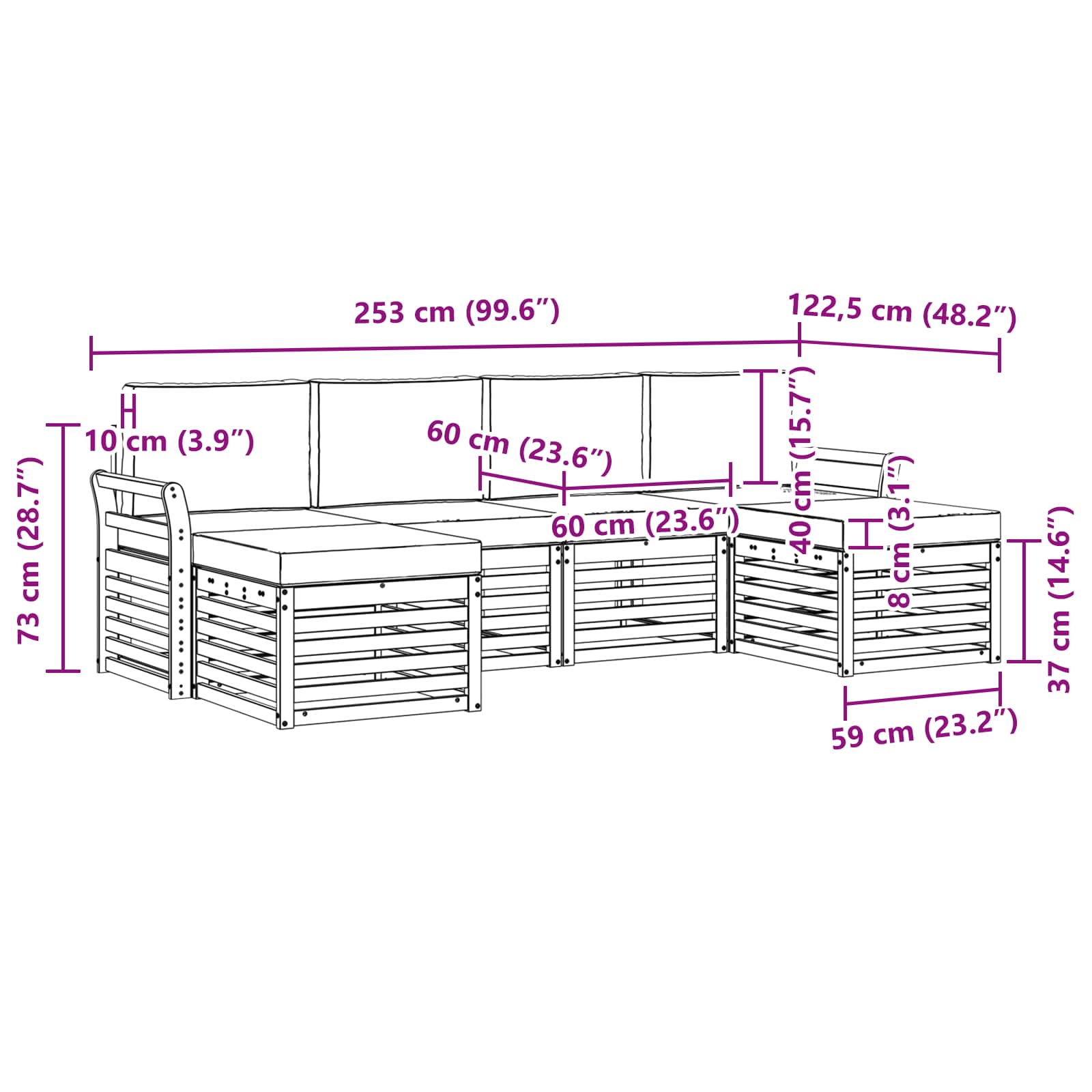 Setovi sofa 6 pcs Prirodna i svijetlo siva Čvrsto drvo akacije