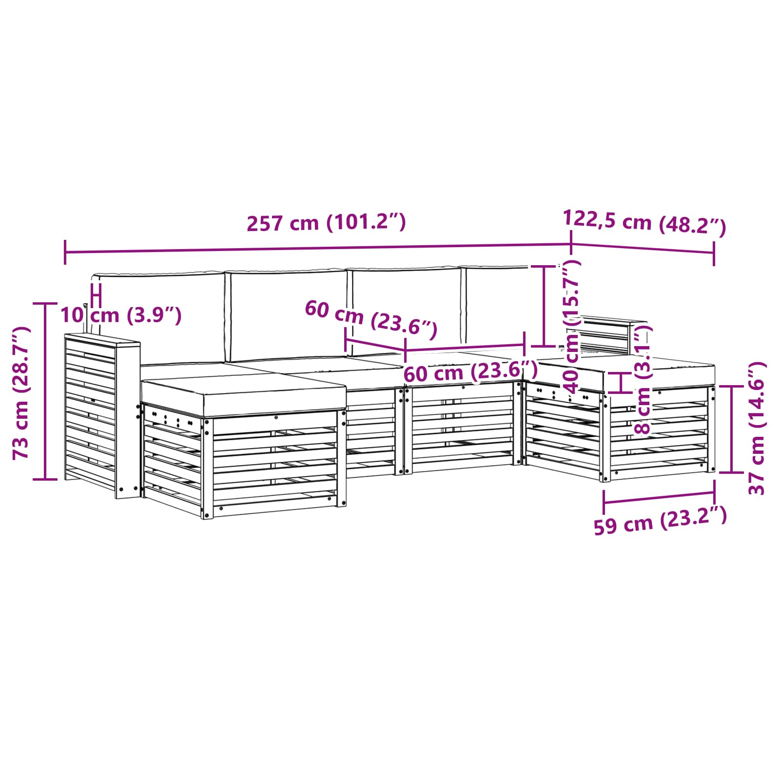 Setovi sofa 6 pcs Prirodna i antracit Čvrsto drvo akacije