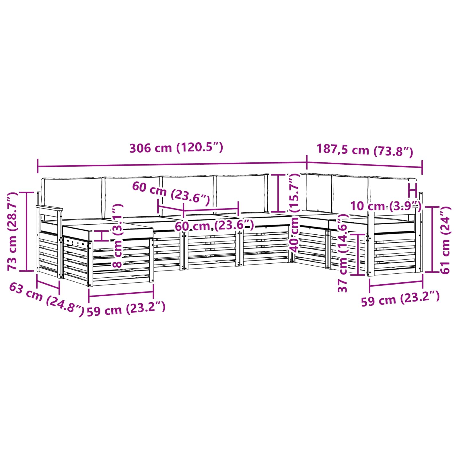 Set vanjskih sofa 8 pcs Prirodna i krem Čvrsto drvo akacije