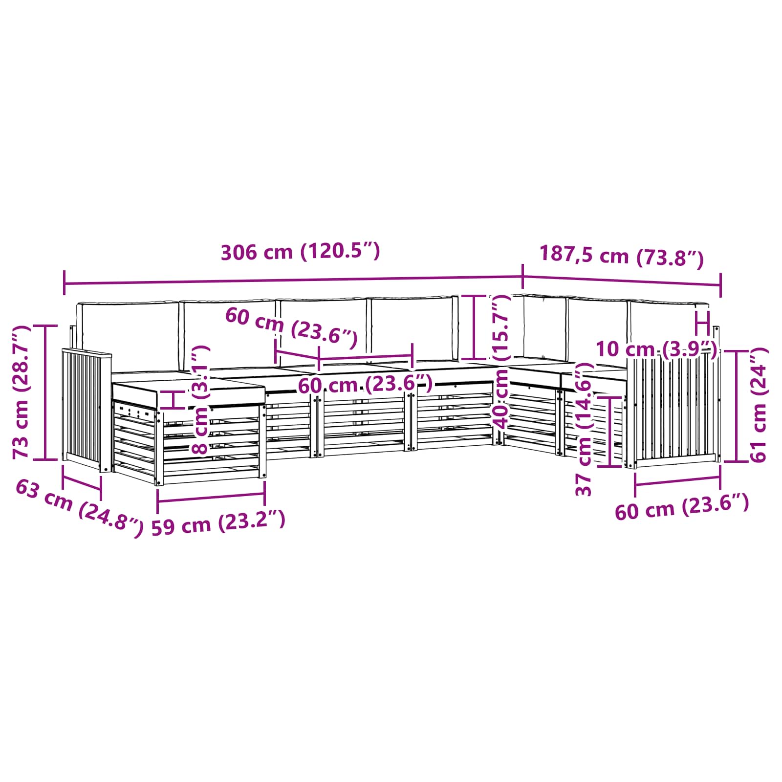Set vanjskih sofa 8 pcs Prirodna i bež Čvrsto drvo akacije