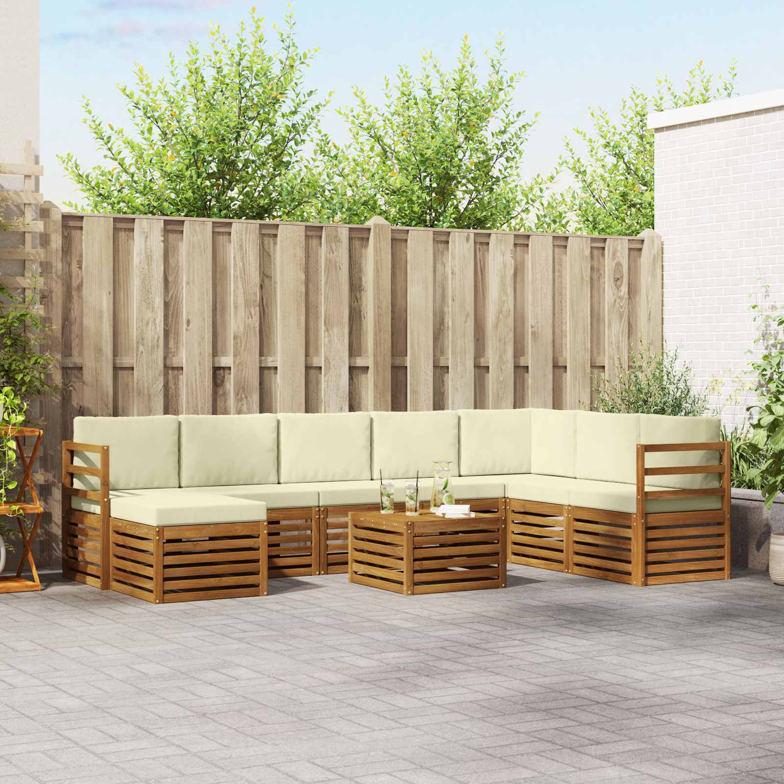 Set vanjskih sofa 9 pcs Prirodna i krem Čvrsto drvo akacije