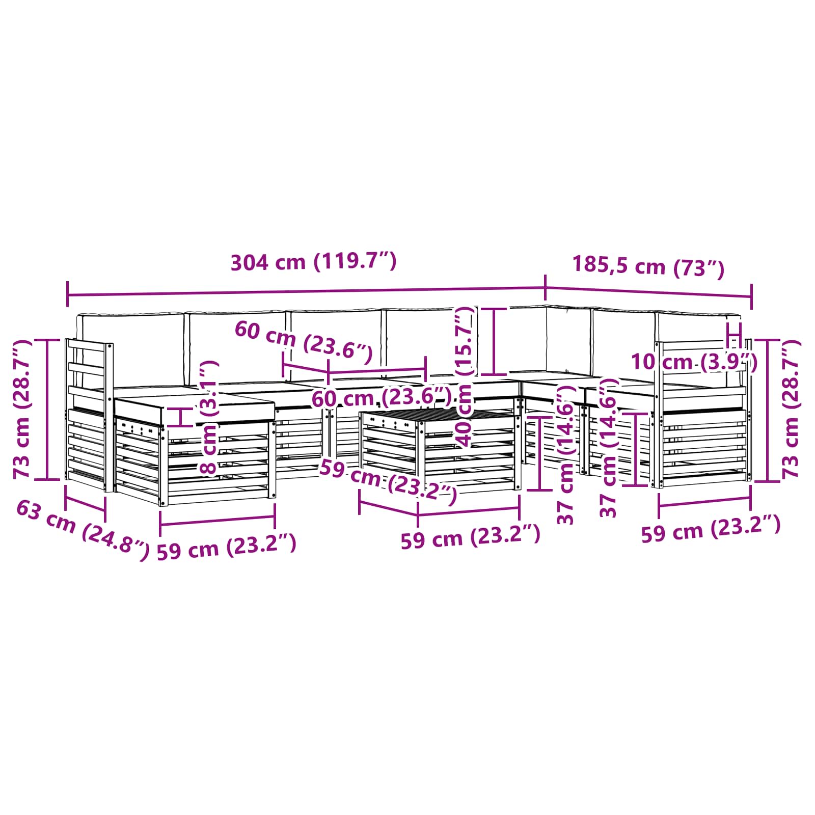 Set vanjskih sofa 9 pcs Prirodna i bež Čvrsto drvo akacije