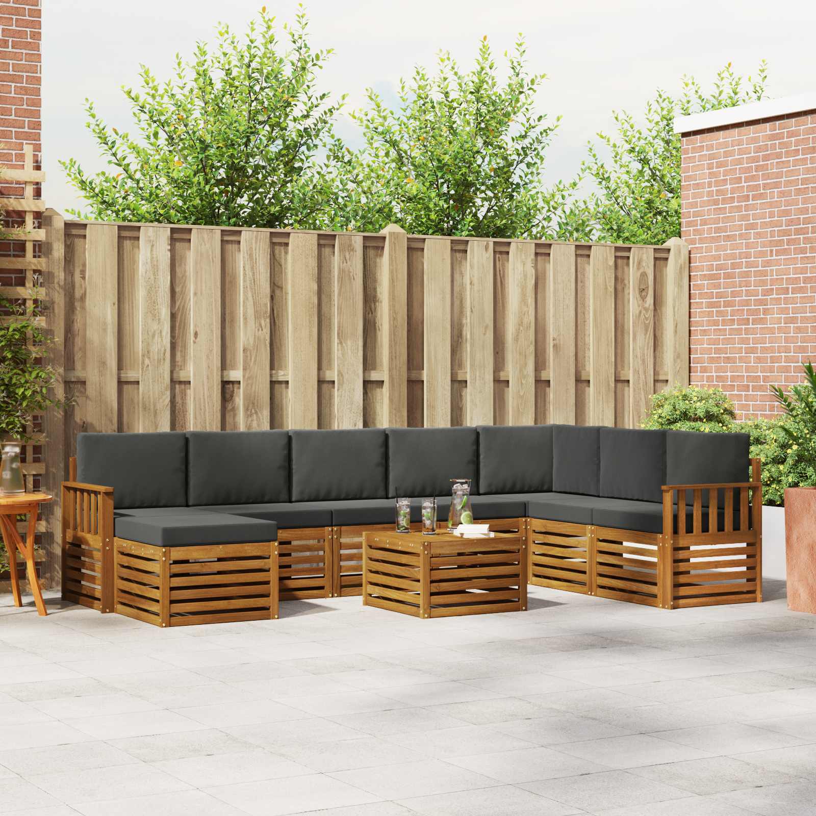 Set vanjskih sofa 9 pcs Prirodna i antracit Čvrsto drvo akacije
