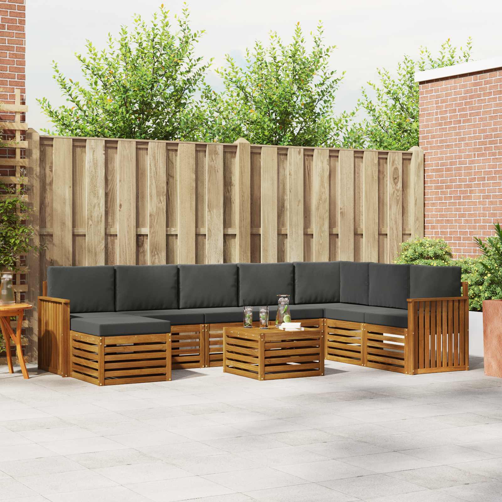 Set vanjskih sofa 9 pcs Prirodna i antracit Čvrsto drvo akacije