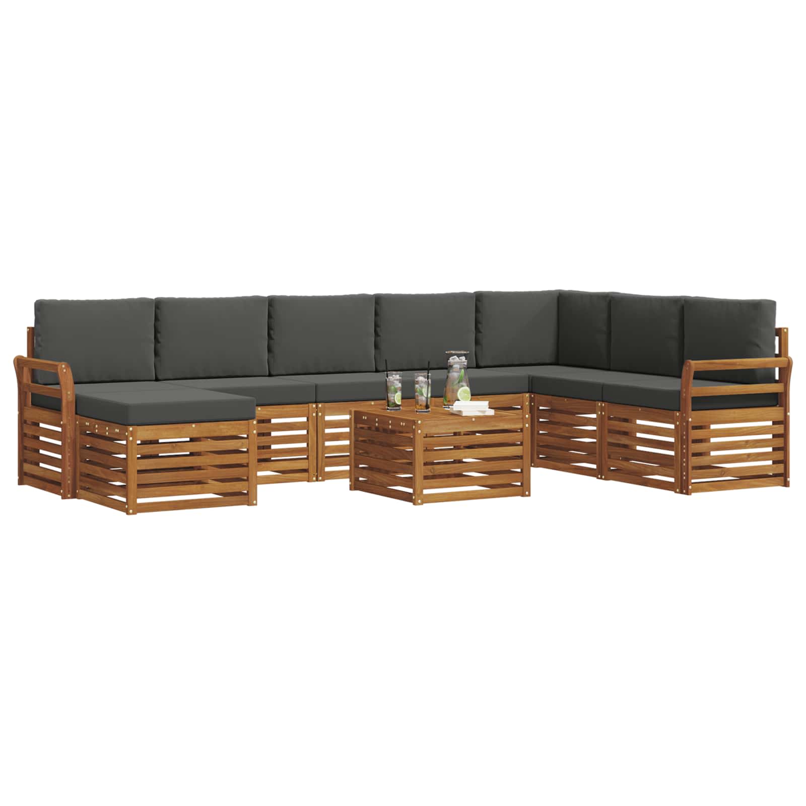 Set vanjskih sofa 9 pcs Prirodna i antracit Čvrsto drvo akacije