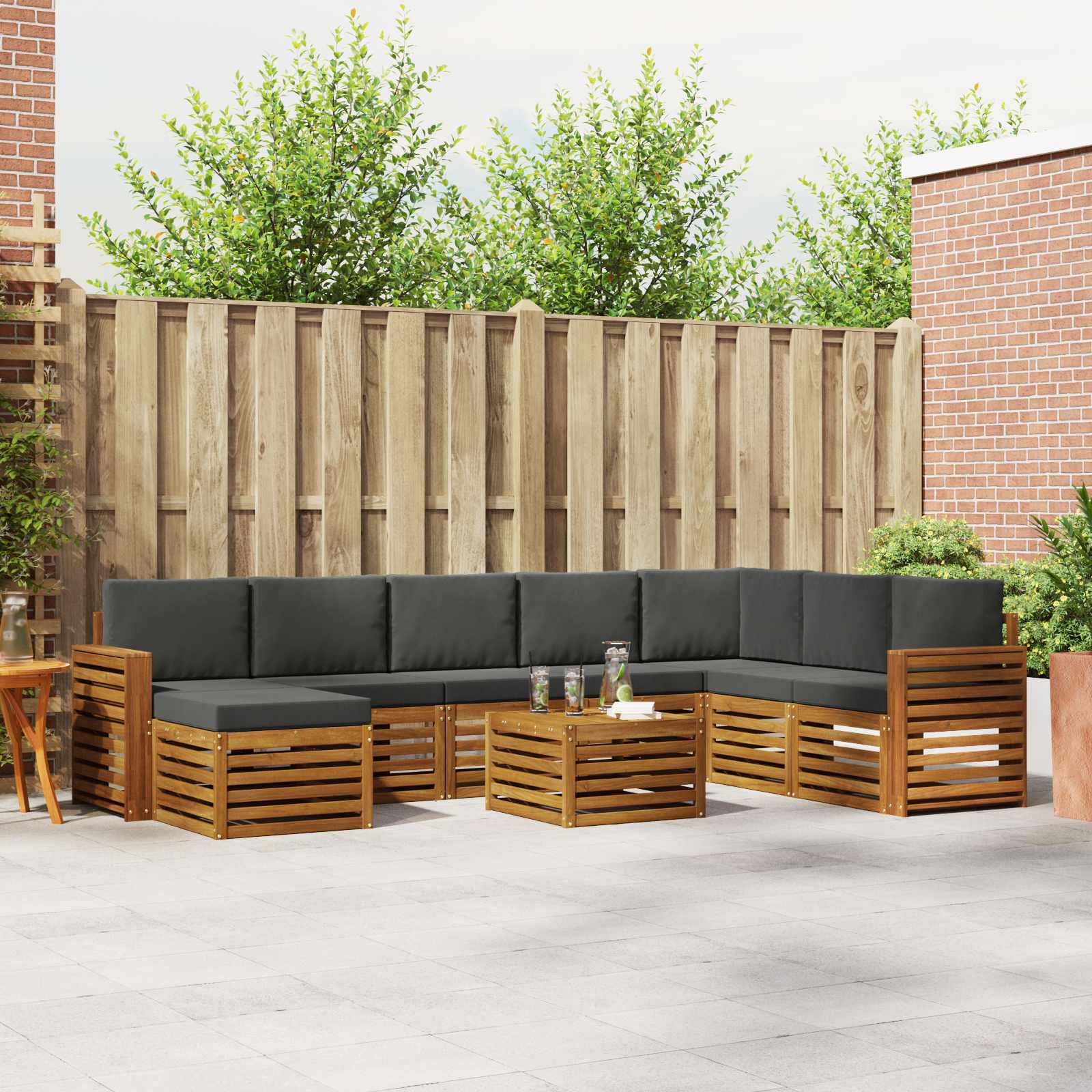 Set vanjskih sofa 9 pcs Prirodna i antracit Čvrsto drvo akacije