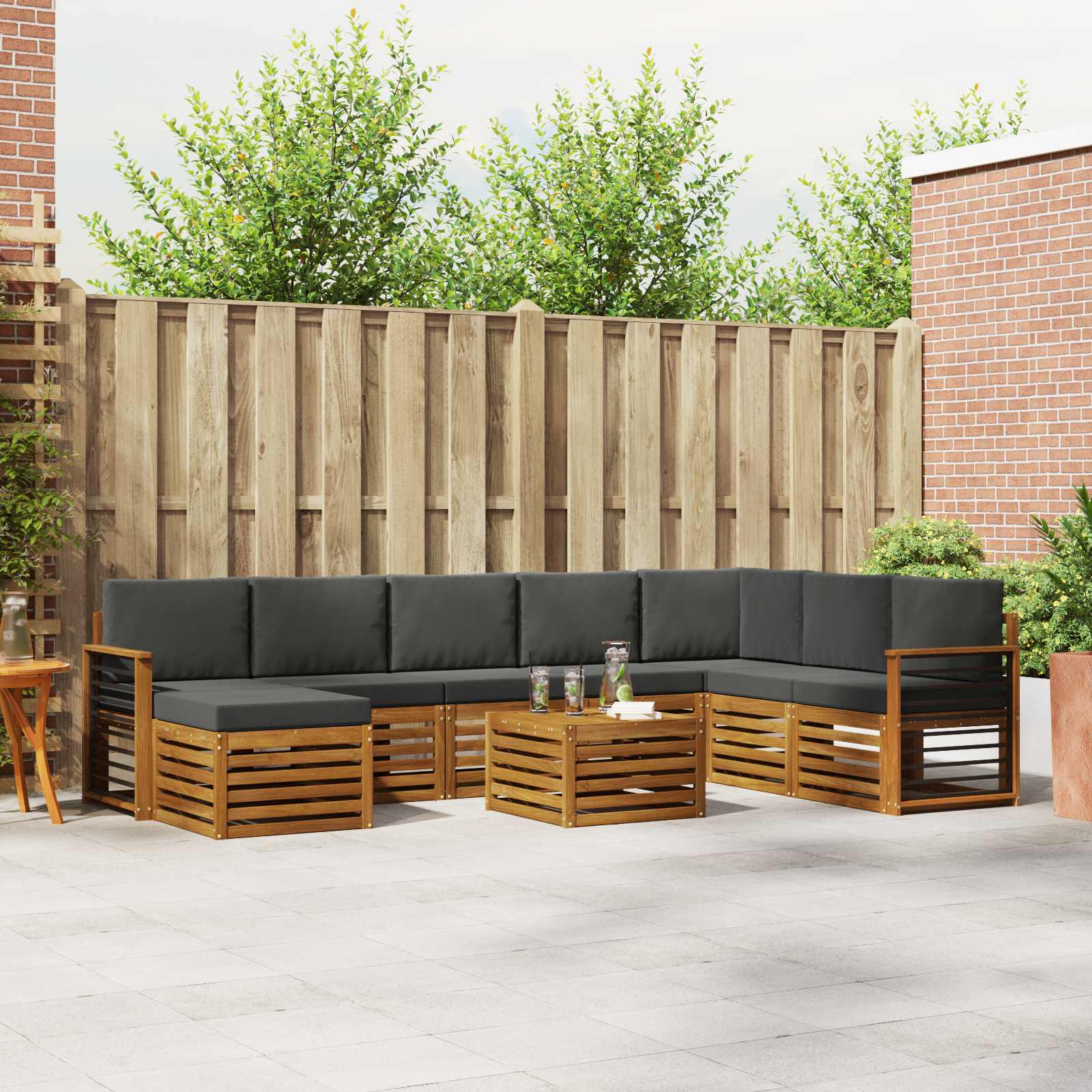 Set vanjskih sofa 9 pcs Prirodna i antracit Čvrsto drvo akacije