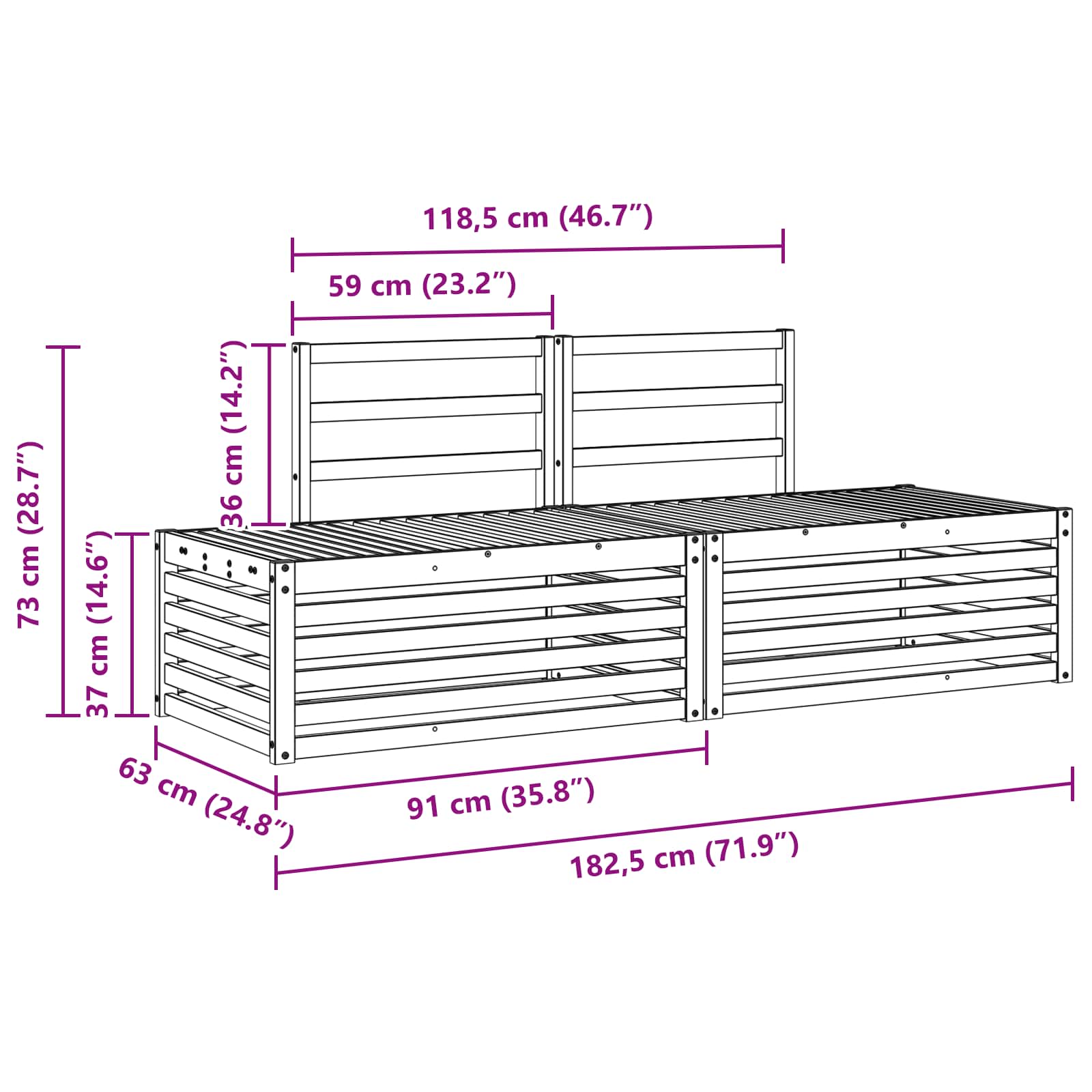 Set vanjskih sofa 2 Komad Prirodna 182,5 x 63 x 73 cm