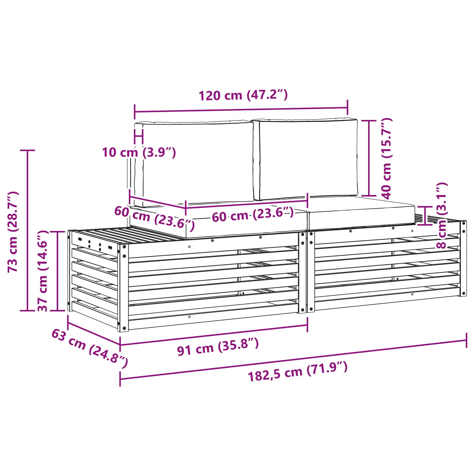 Set vanjskih sofa s jastukom 2 Komad Prirodna i bež