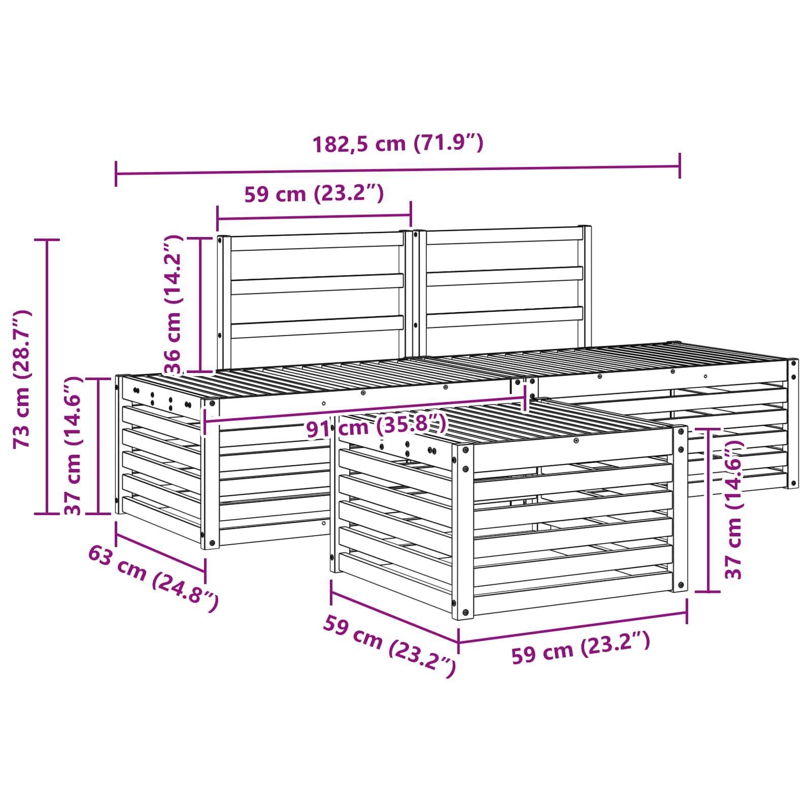 Set vanjskih sofa Prirodna 59 x 59 x 37 cm Čvrsto drvo akacije