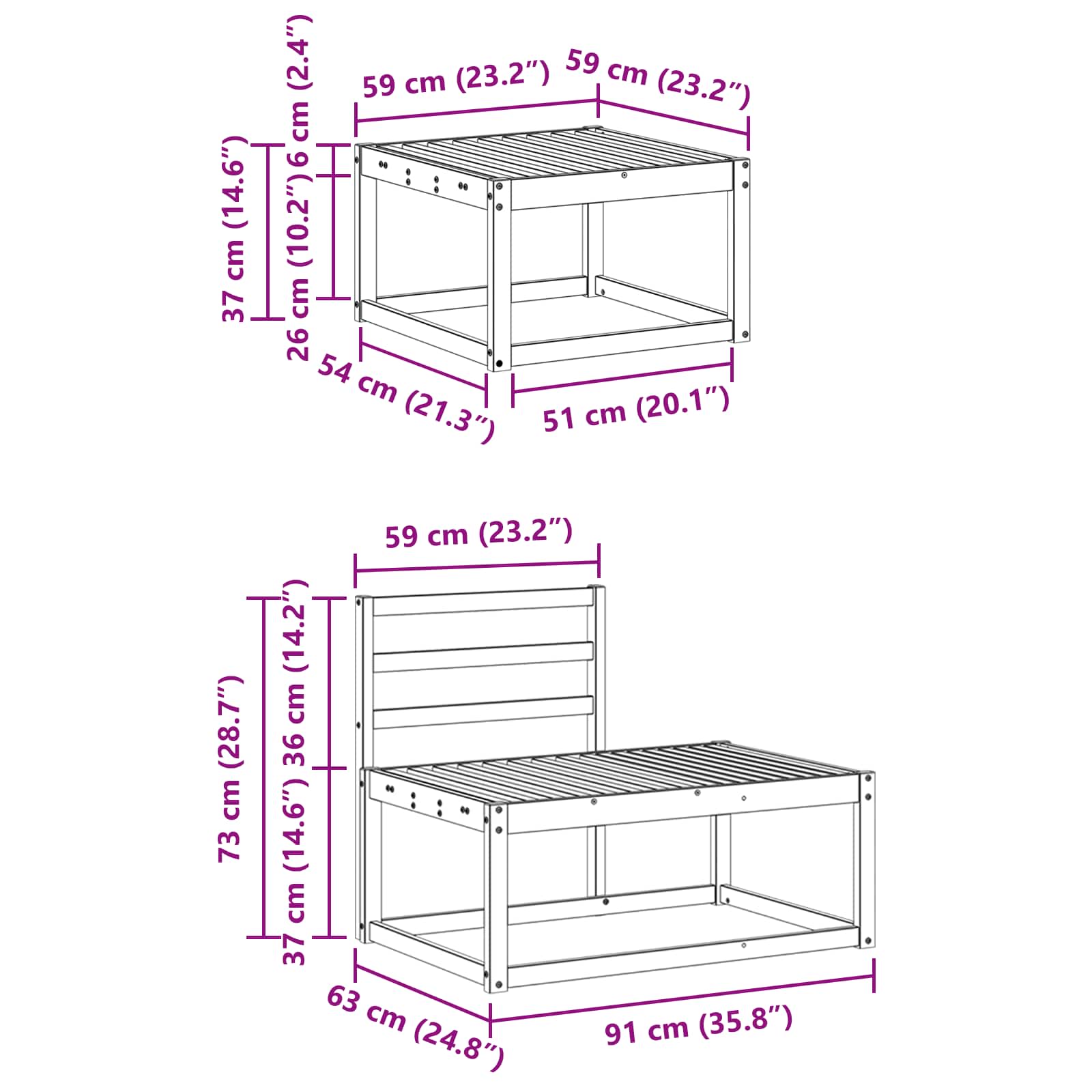 Set vanjskih sofa Prirodna 59 x 59 x 37 cm Čvrsto drvo akacije