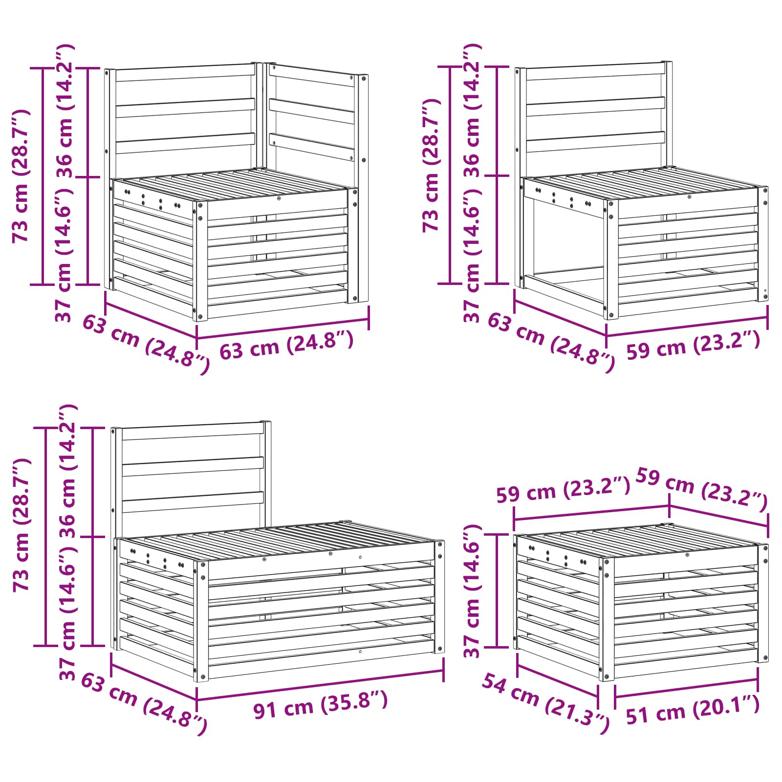 Set vanjskih sofa Prirodna 59 x 59 x 37 cm