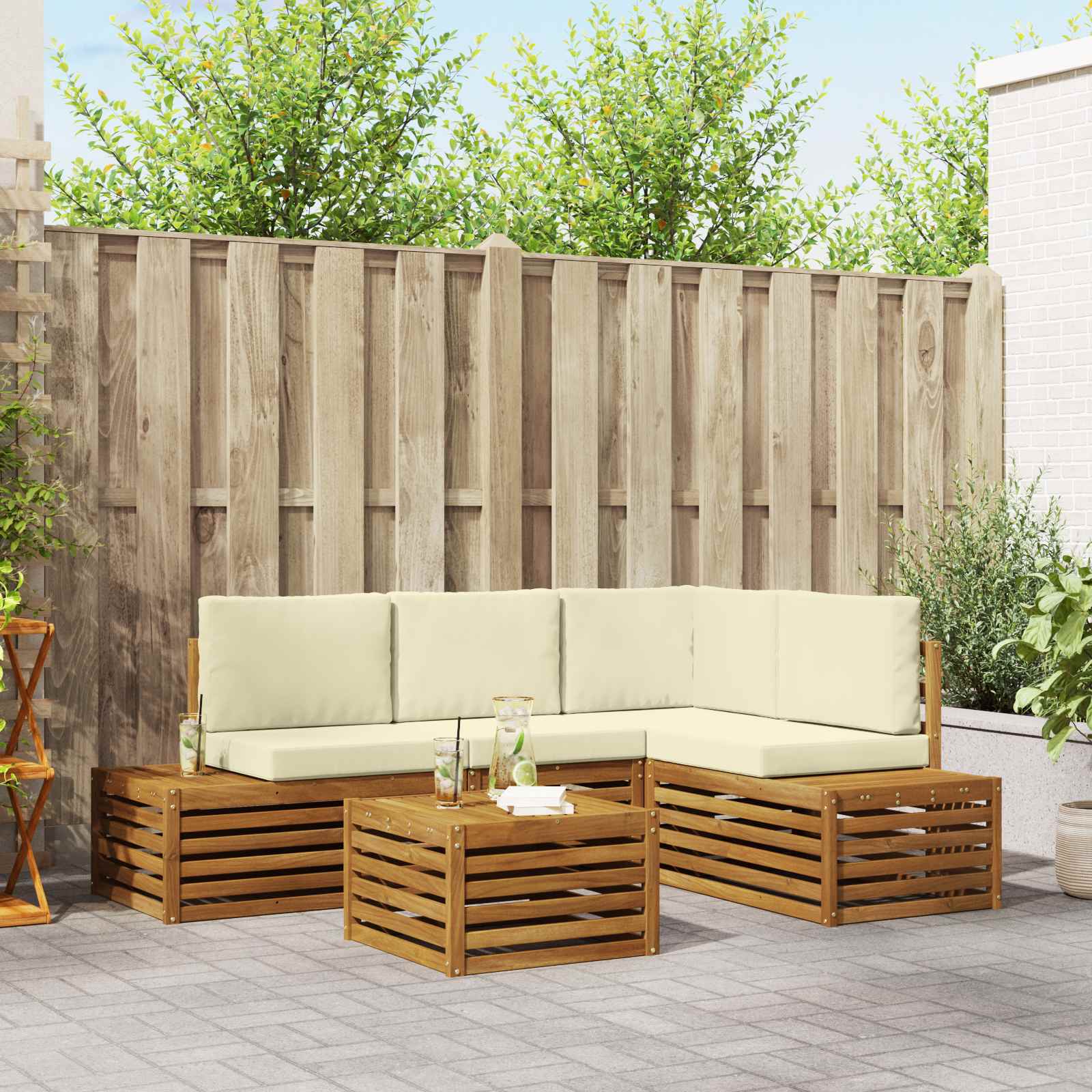 Set vanjskih sofa s jastukom Prirodna i krem 59 x 59 x 37 cm