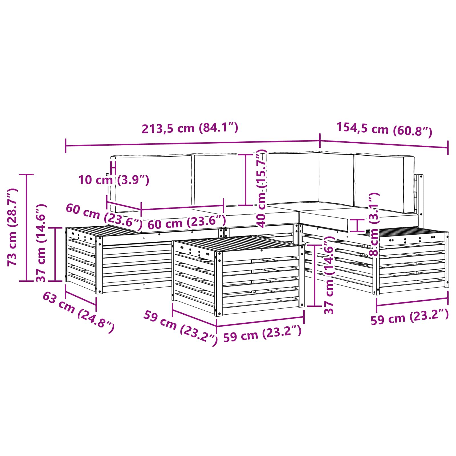 Set vanjskih sofa s jastukom Prirodna i krem 59 x 59 x 37 cm