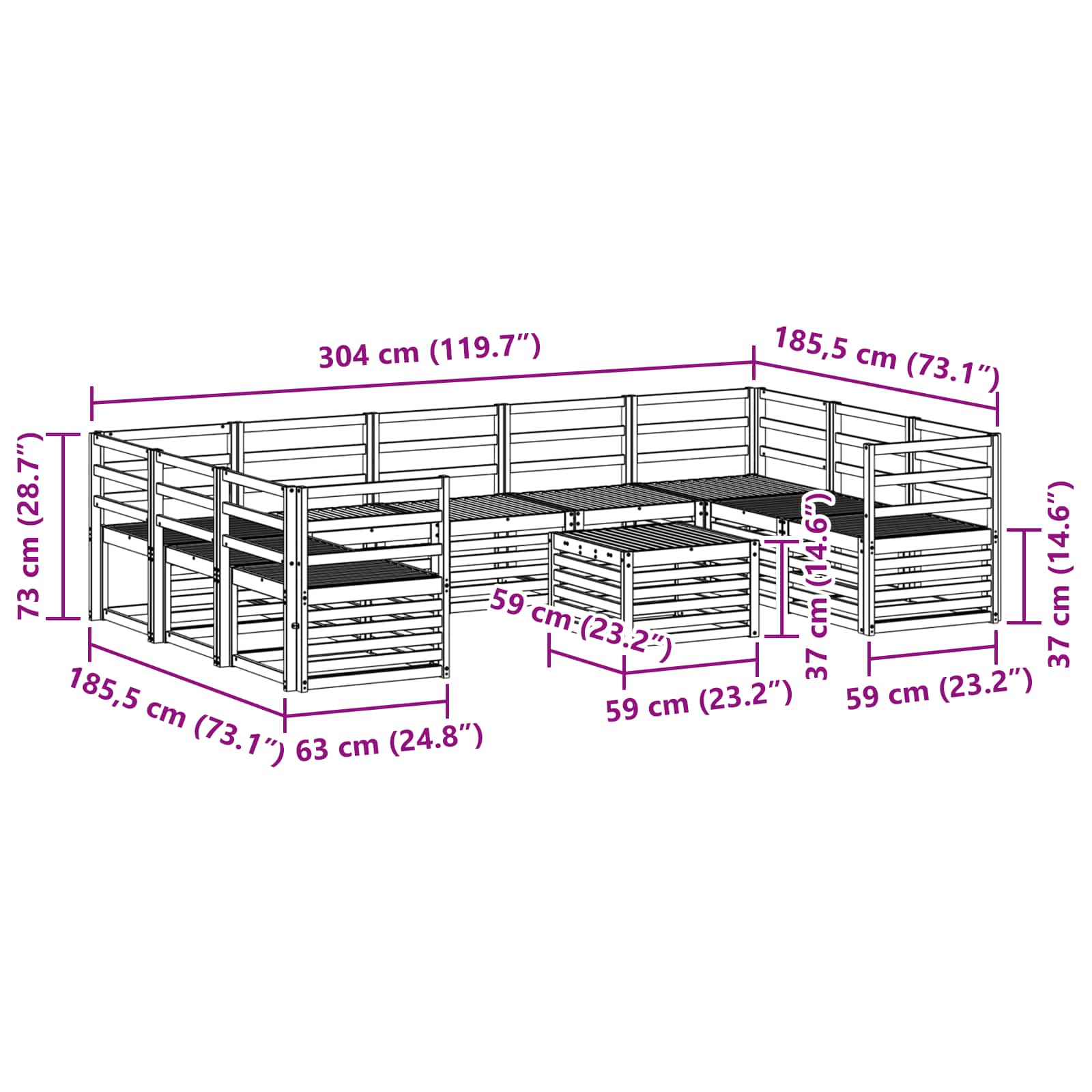 Setovi sofa 10 pcs Prirodna Čvrsto drvo akacije