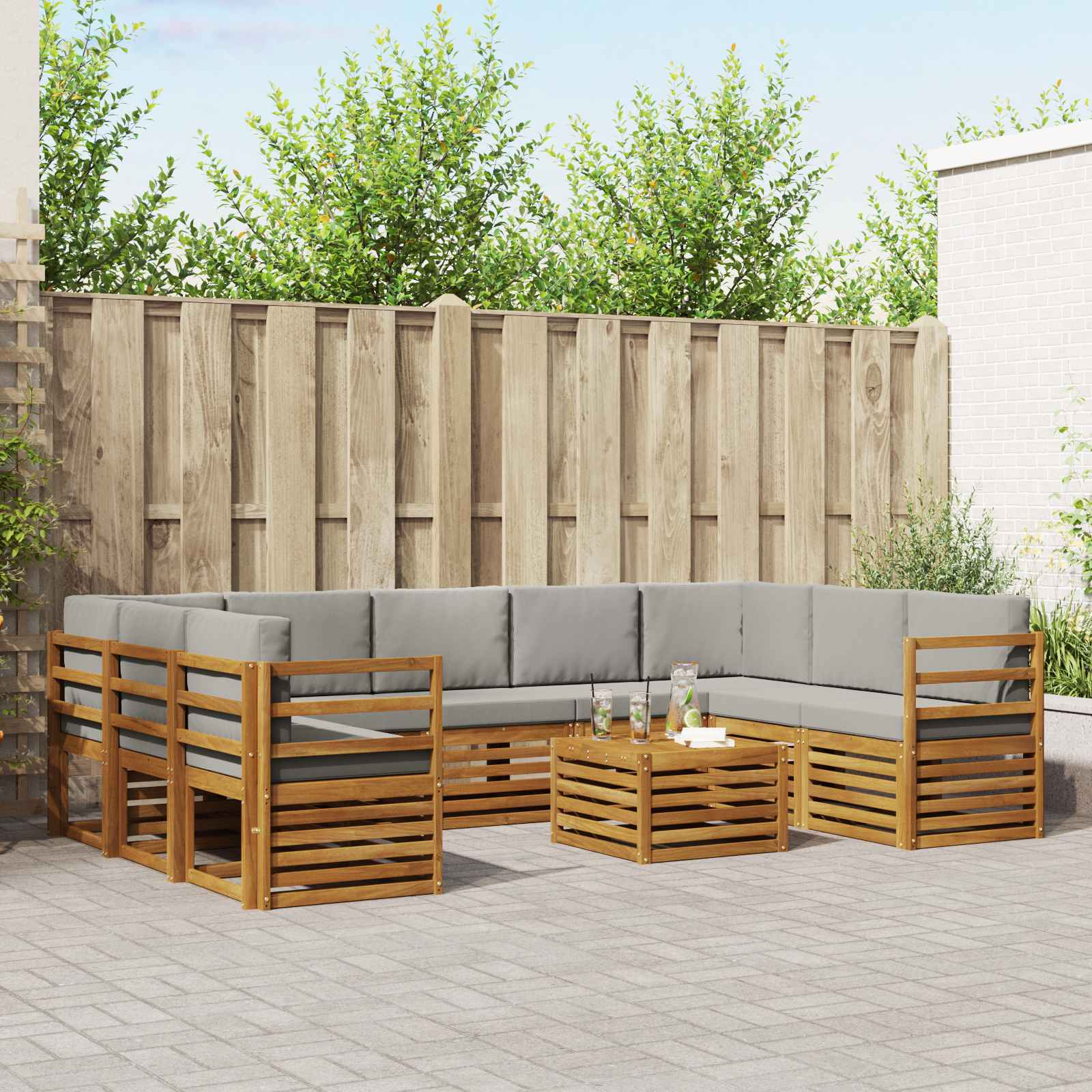 Set vanjskih sofa 10 kom. Prirodna i svjetlosiva