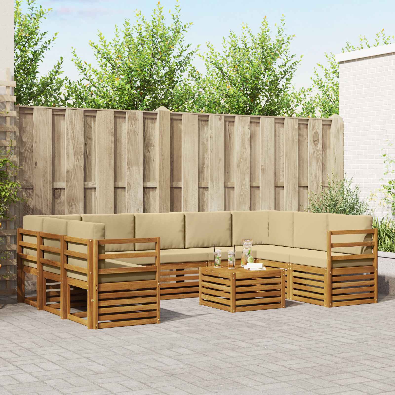 Setovi sofa 10 pcs Prirodna i bež Čvrsto drvo akacije
