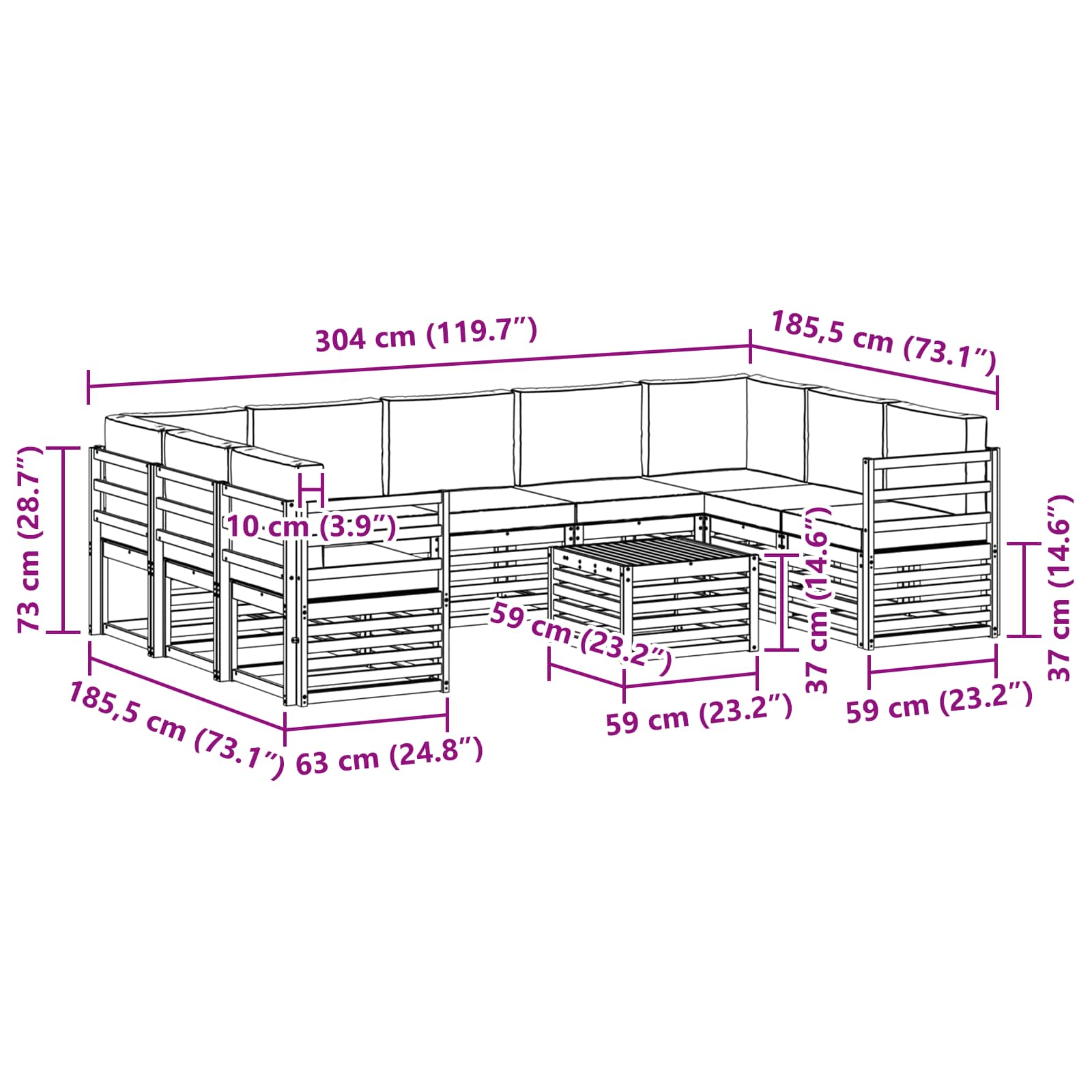 Setovi sofa 10 pcs Prirodna i bež Čvrsto drvo akacije