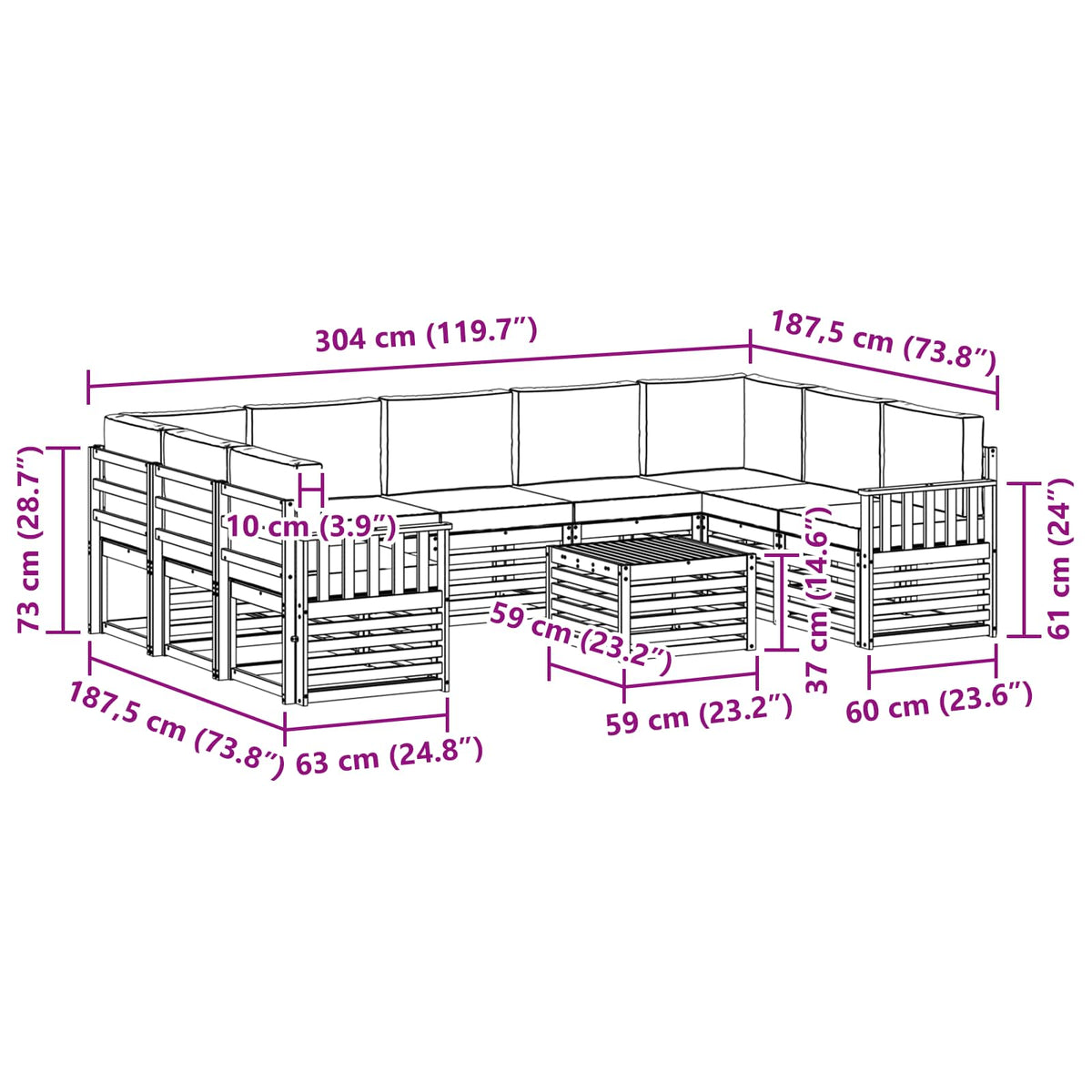Set vanjskih sofa 10 kom. Prirodna i svjetlosiva