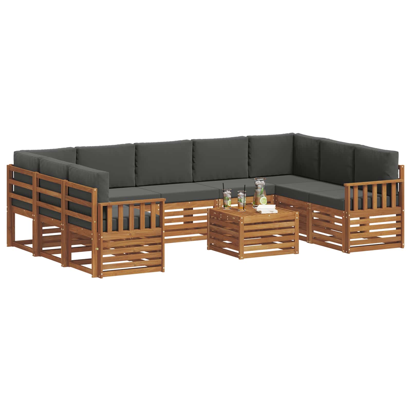 Set vanjskih sofa 10 kom. Prirodna i antracit