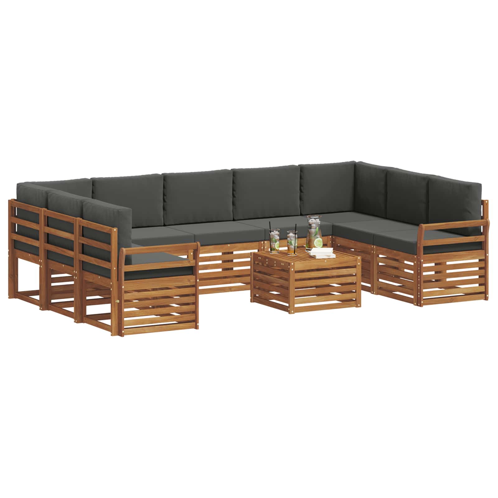 Setovi sofa 10 pcs Prirodna i antracit Čvrsto drvo akacije
