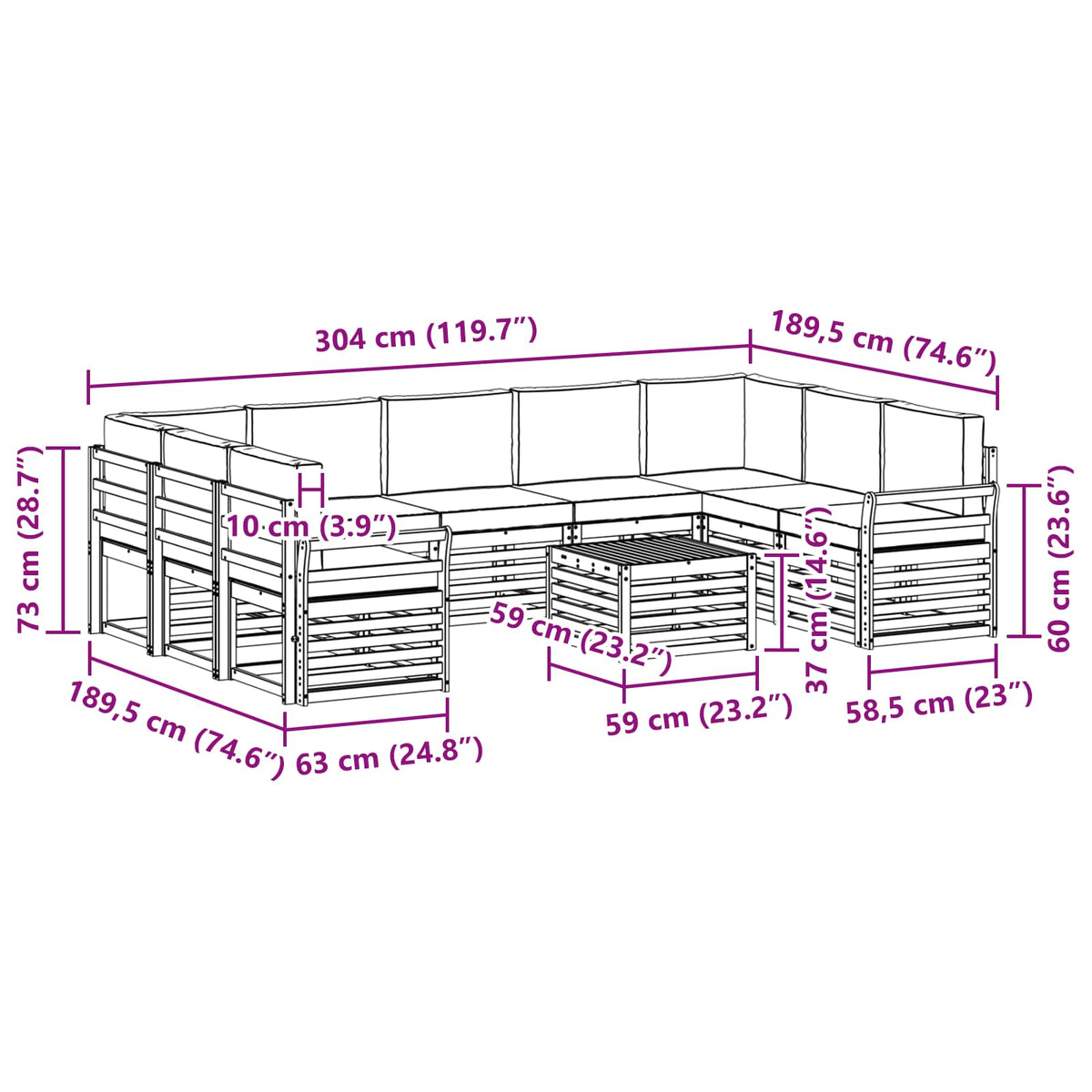 Set vanjskih sofa 10 kom. Prirodna i bež