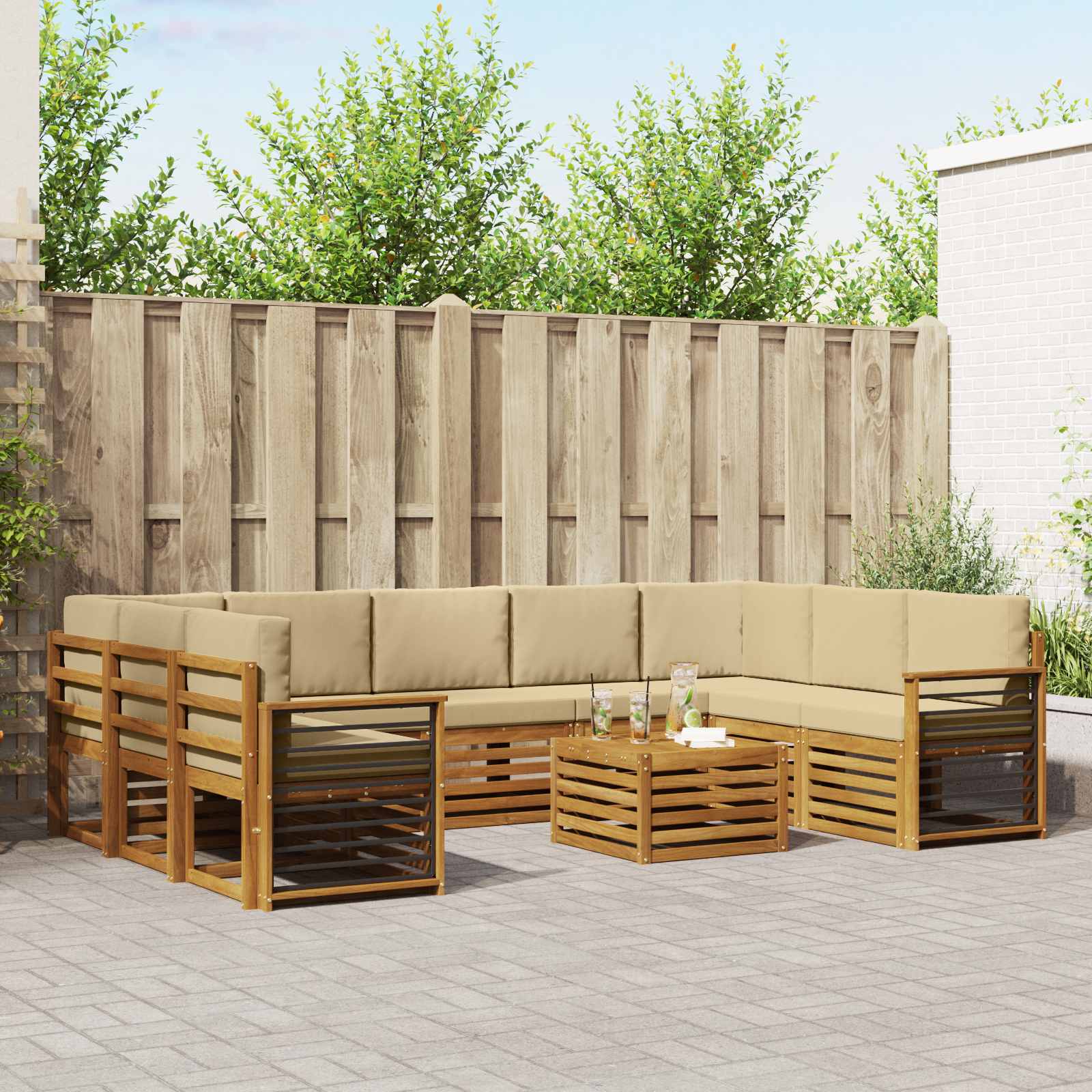 Setovi sofa 10 pcs Prirodna i bež Čvrsto drvo akacije