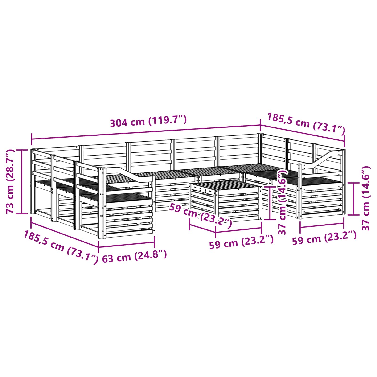 Setovi sofa 10 pcs Prirodna Čvrsto drvo akacije