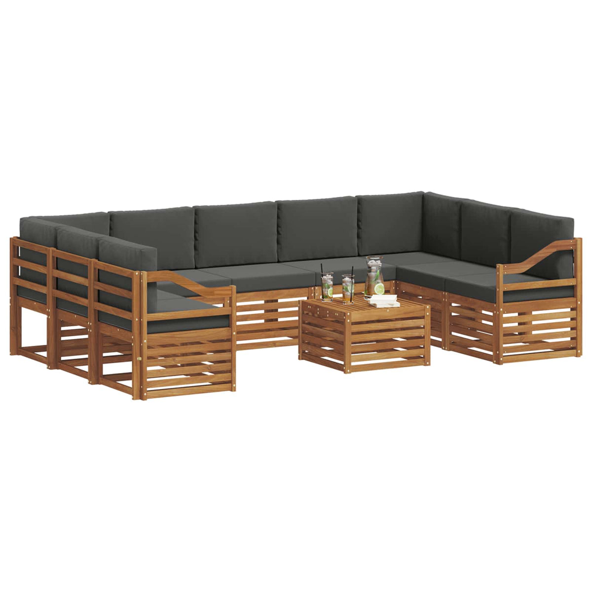 Set vanjskih sofa 10 kom. Prirodna i antracit