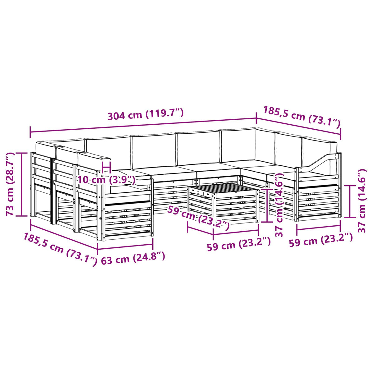 Set vanjskih sofa 10 kom. Prirodna i antracit